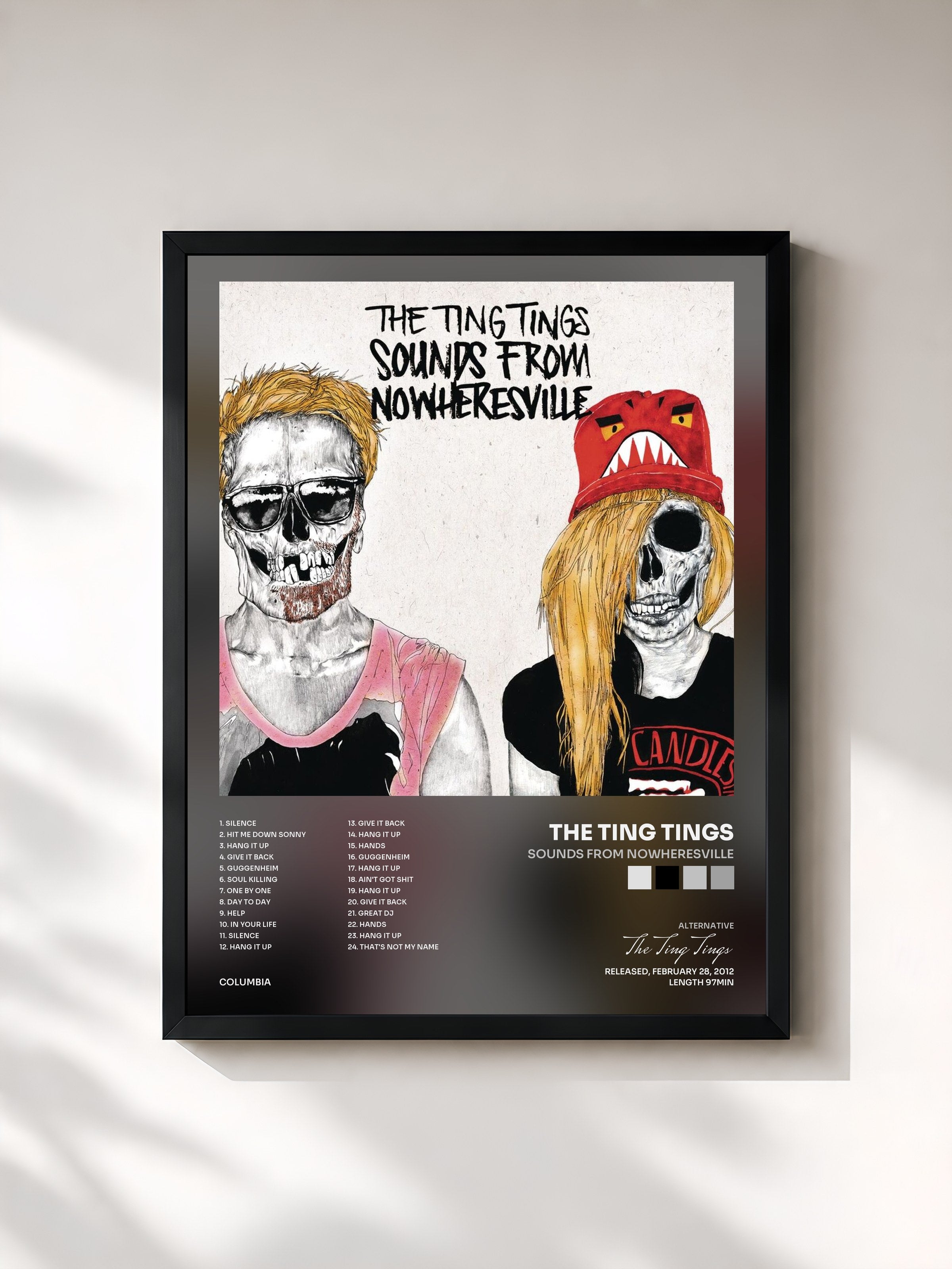 #noir Tableau de l'album Sounds From Nowheresville de The Ting Tings, cadre noir, imprimé et encadré en France
