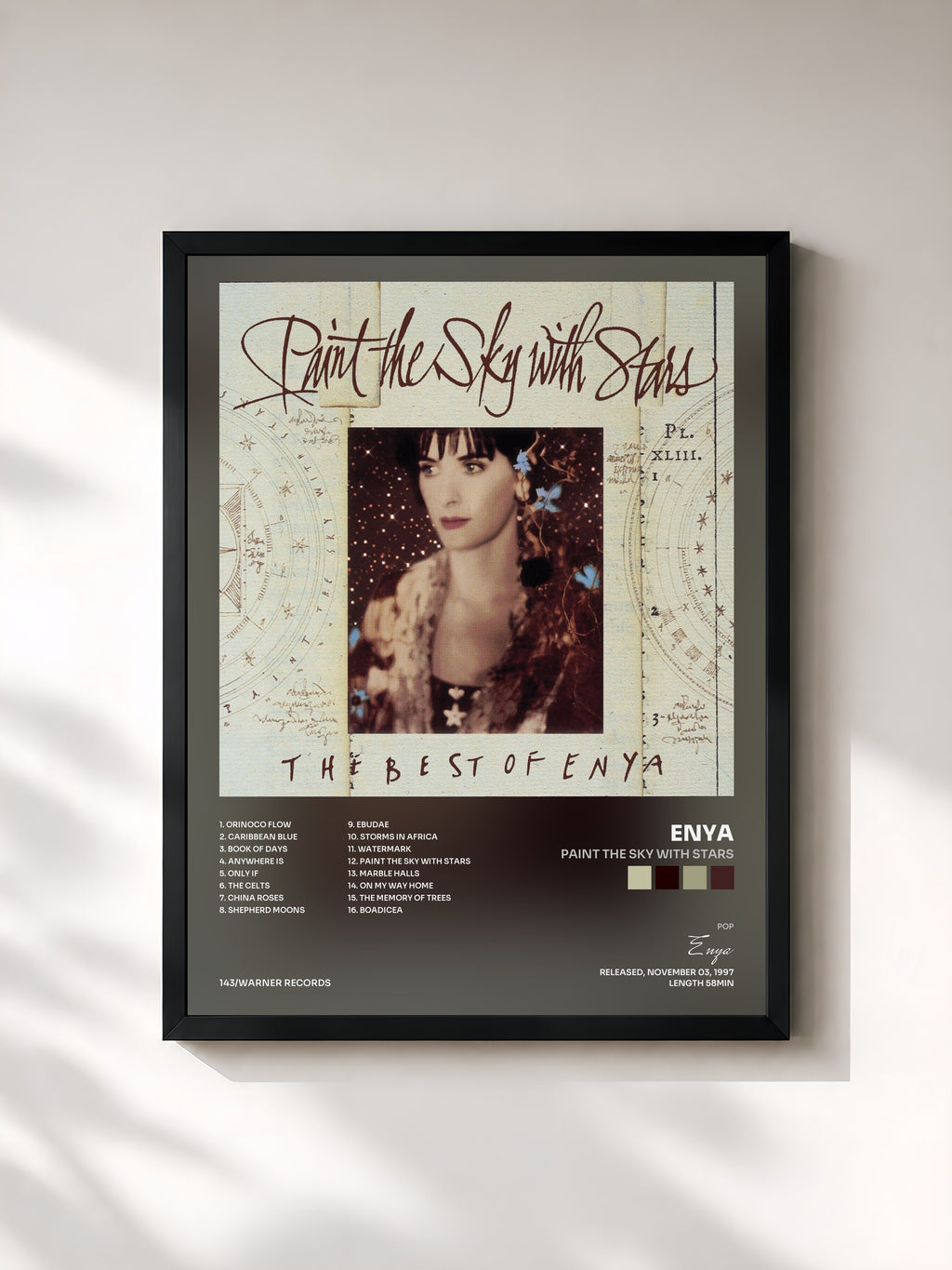 #noir Tableau de l'album Paint the Sky with Stars de Enya, cadre noir, imprimé et encadré en France