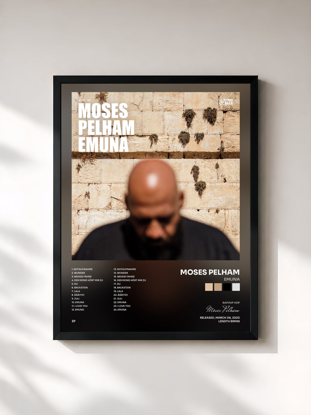 #noir Tableau de l'album EMUNA de Moses Pelham, cadre noir, imprimé et encadré en France