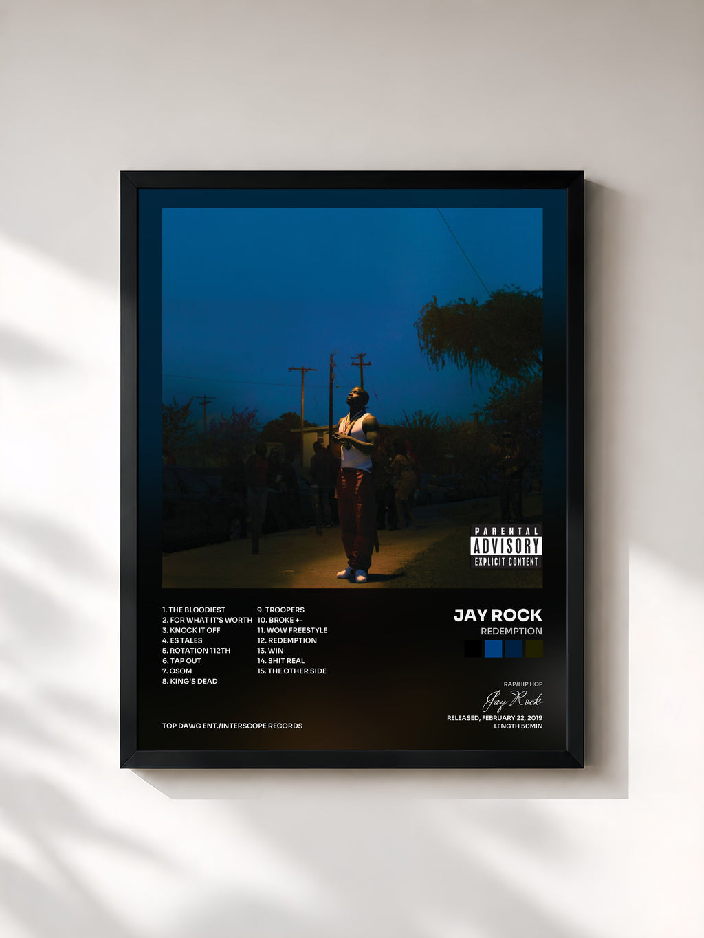 #noir Tableau de l'album Redemption de Jay Rock, cadre noir, imprimé et encadré en France