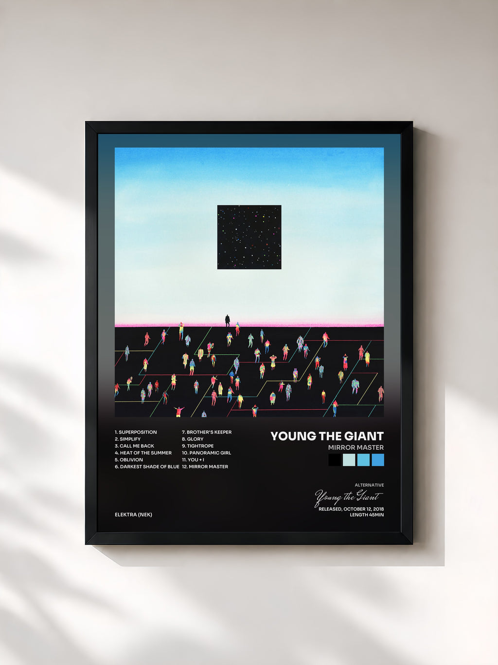 #noir Tableau de l'album Mirror Master de Young the Giant, cadre noir, imprimé et encadré en France