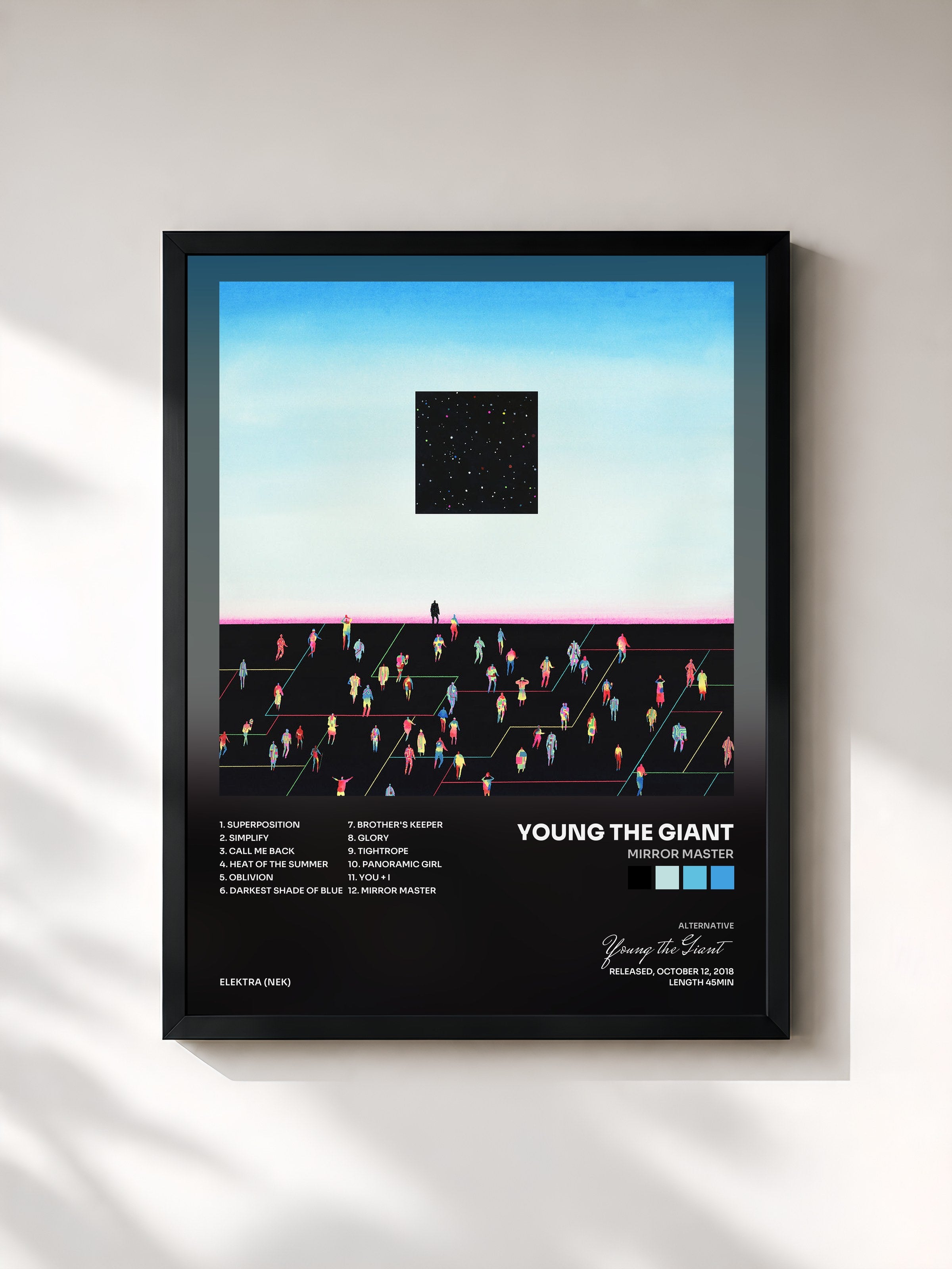 #noir Tableau de l'album Mirror Master de Young the Giant, cadre noir, imprimé et encadré en France