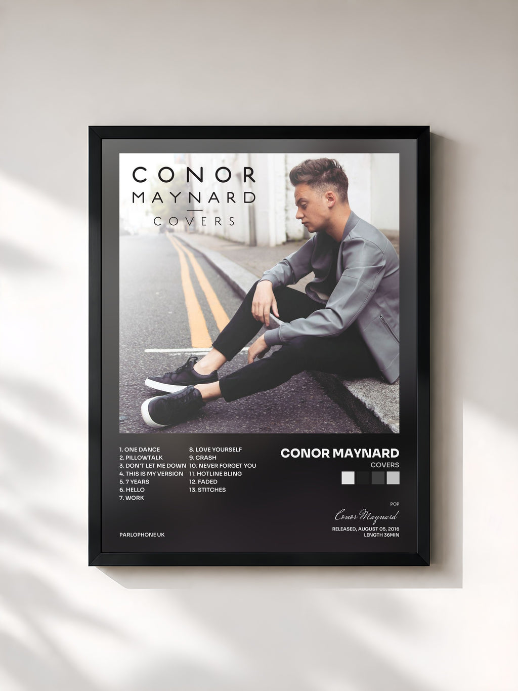 #noir Tableau de l'album Covers de Conor Maynard, cadre noir, imprimé et encadré en France
