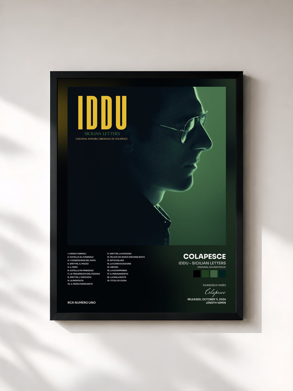 #noir Tableau de l'album Iddu - Sicilian Letters (Original Soundtrack) de Colapesce, cadre noir, imprimé et encadré en France