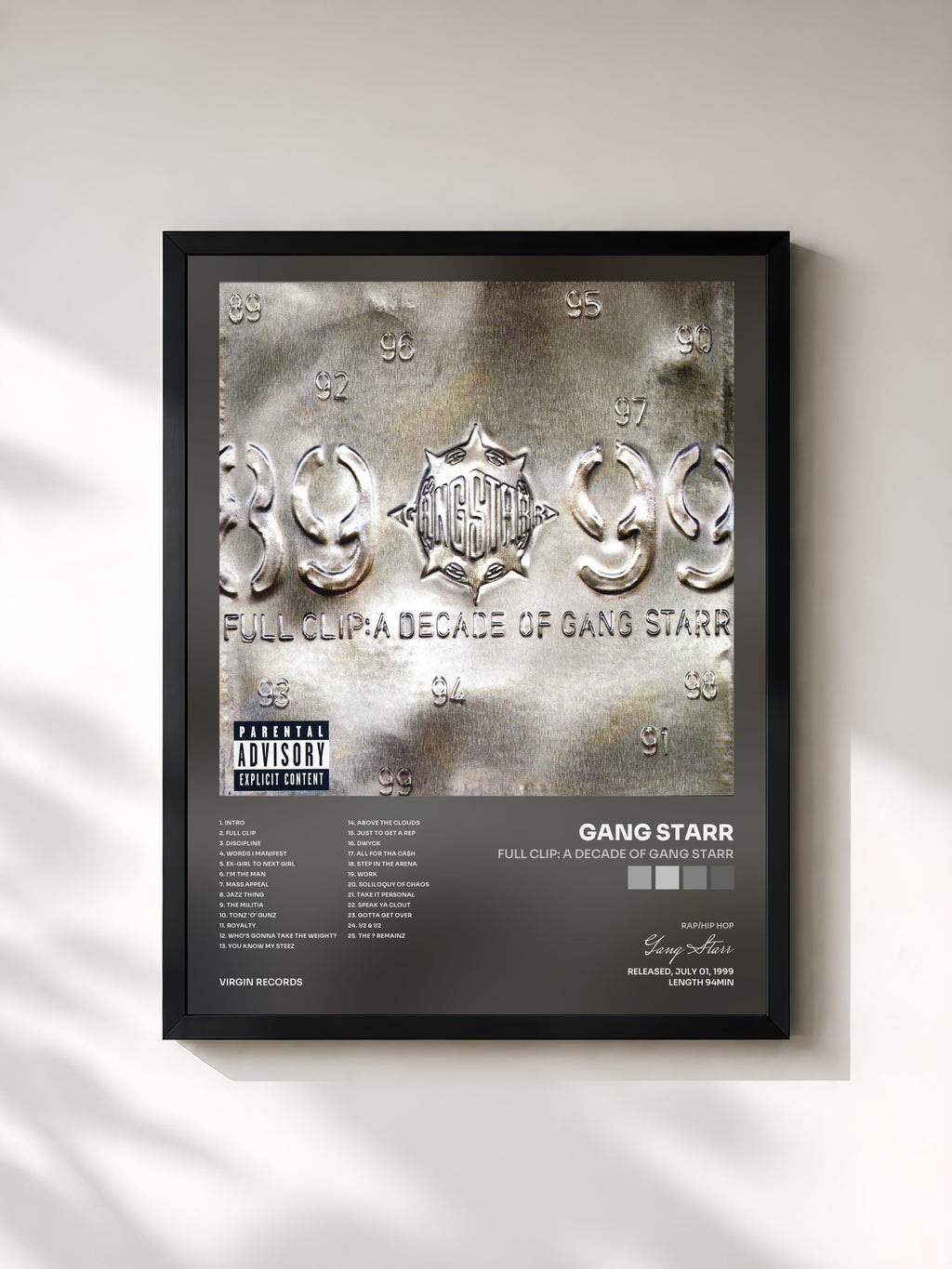 #noir Tableau de l'album Full Clip: A Decade Of Gang Starr de Gang Starr, cadre noir, imprimé et encadré en France
