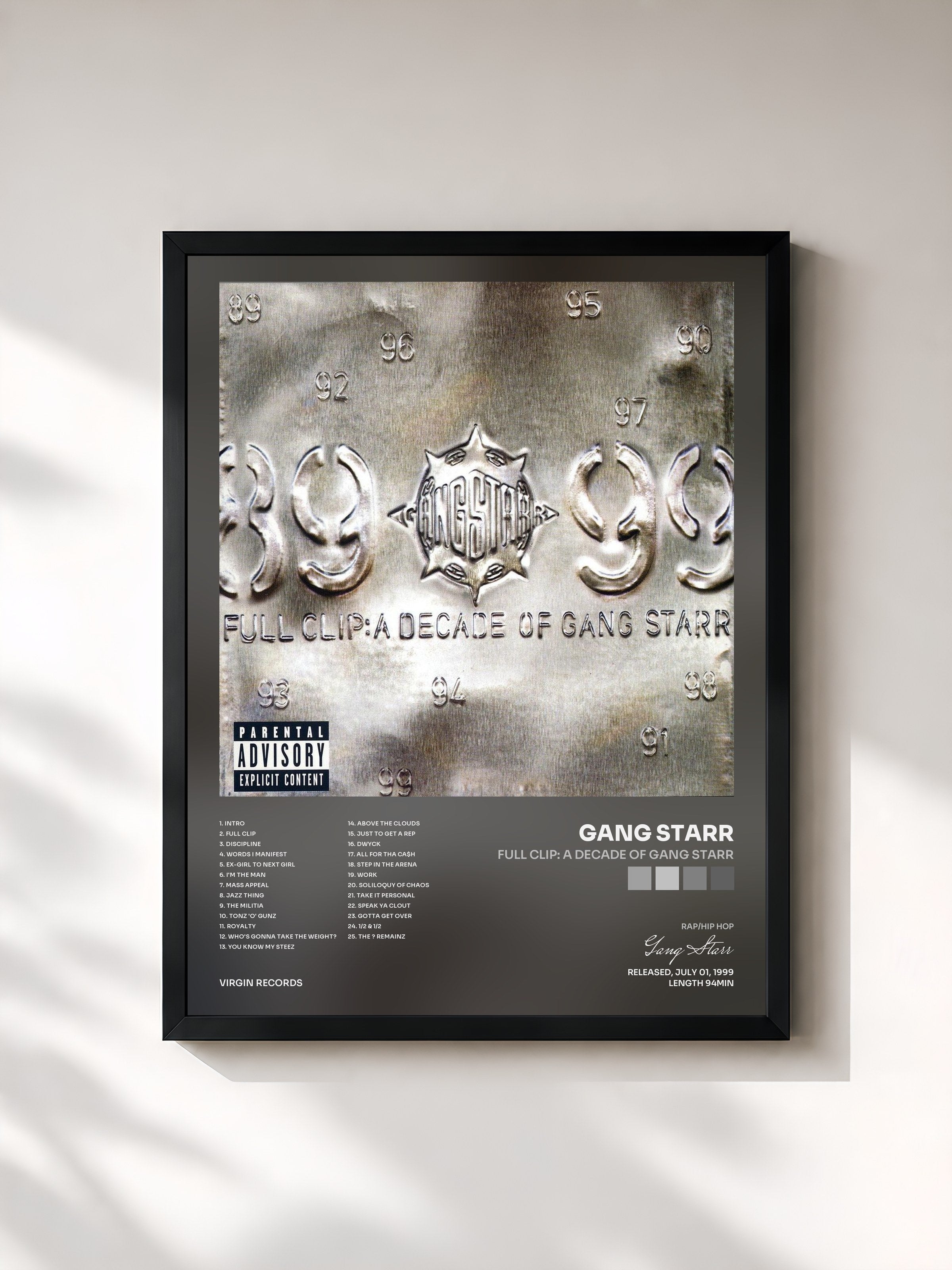 #noir Tableau de l'album Full Clip: A Decade Of Gang Starr de Gang Starr, cadre noir, imprimé et encadré en France