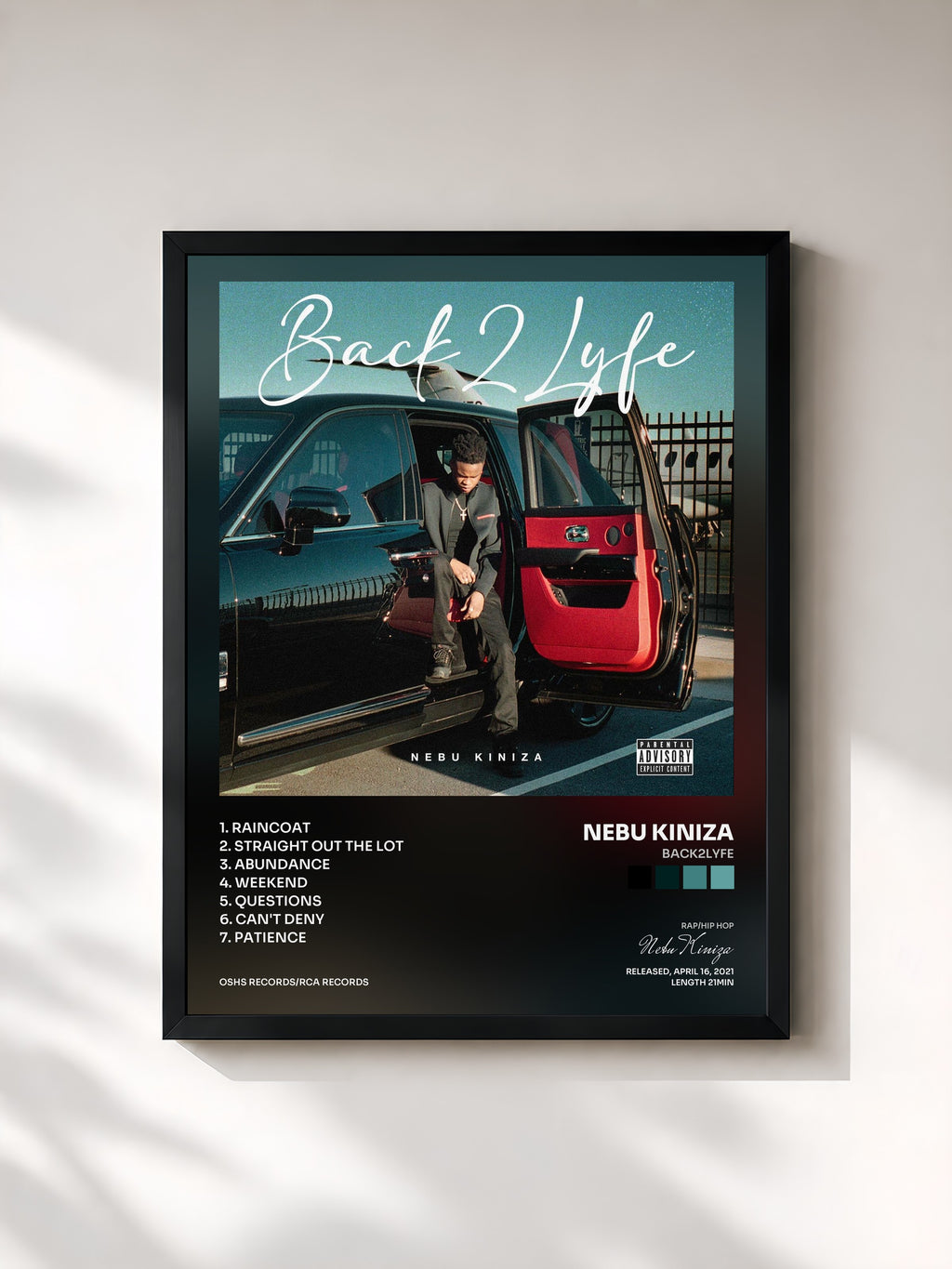 #noir Tableau de l'album Back2Lyfe de Nebu Kiniza, cadre noir, imprimé et encadré en France