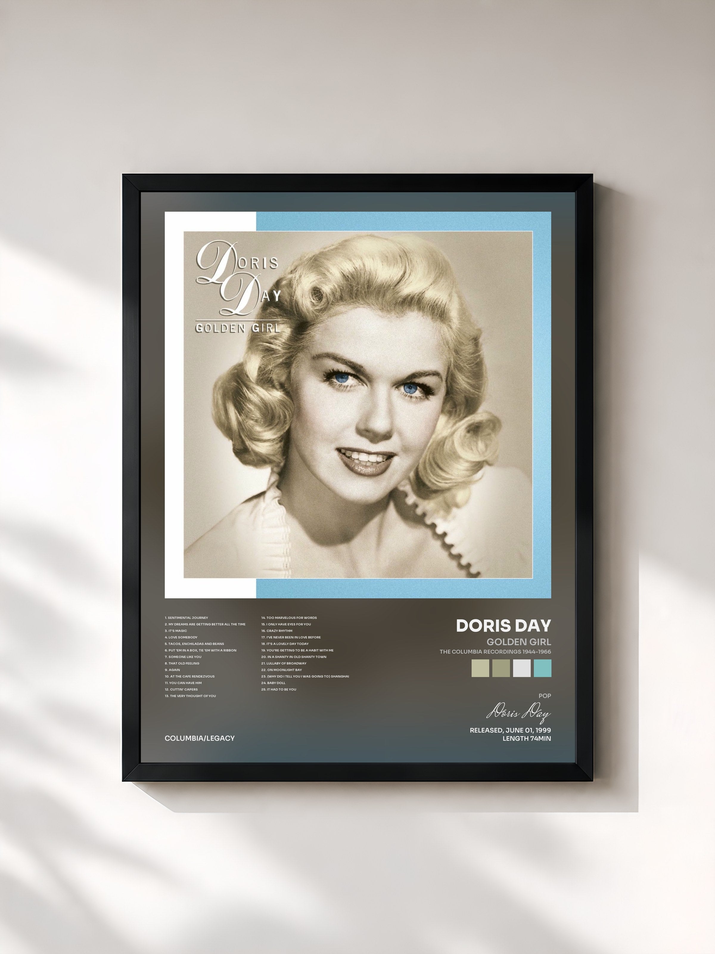 #noir Tableau de l'album Golden Girl (The Columbia Recordings 1944-1966) de Doris Day, cadre noir, imprimé et encadré en France