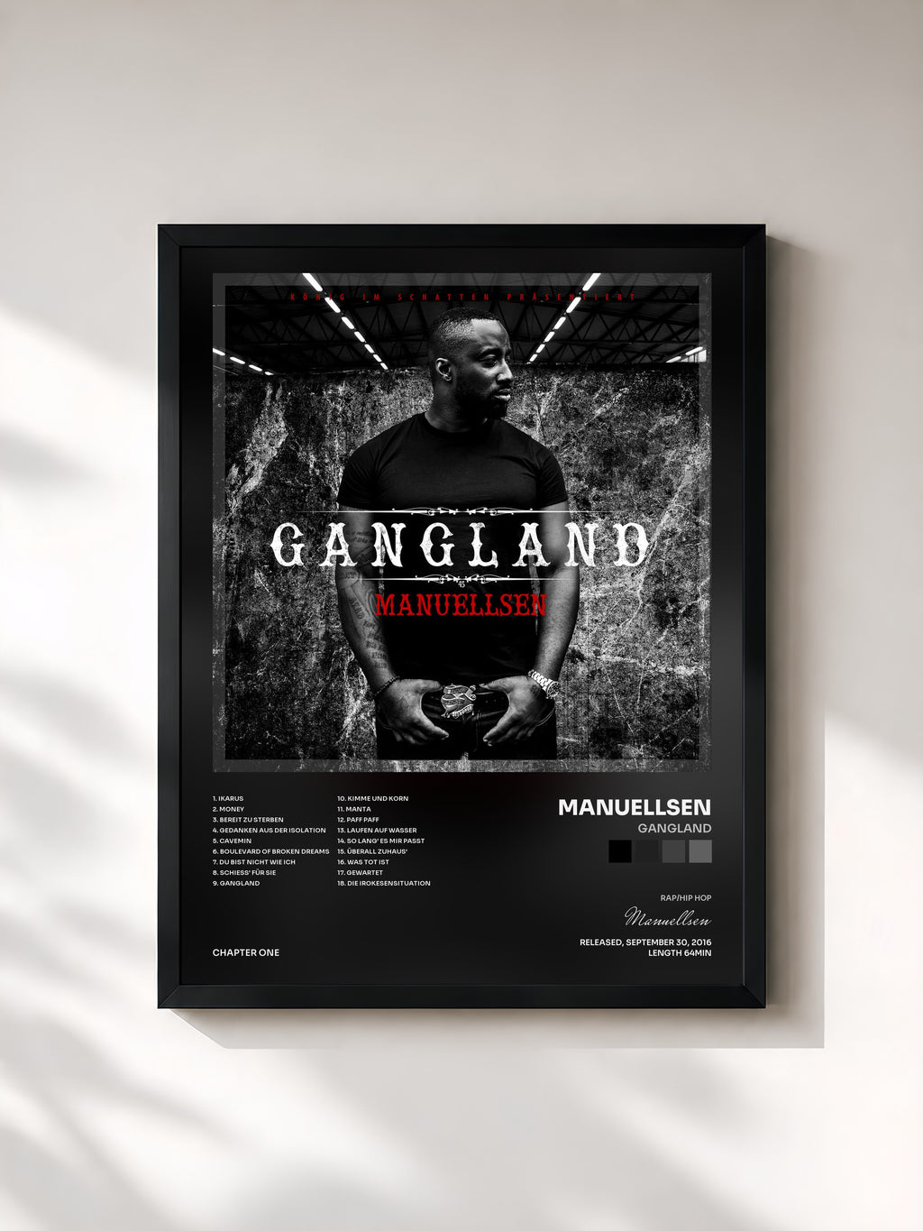 #noir Tableau de l'album Gangland de Manuellsen, cadre noir, imprimé et encadré en France