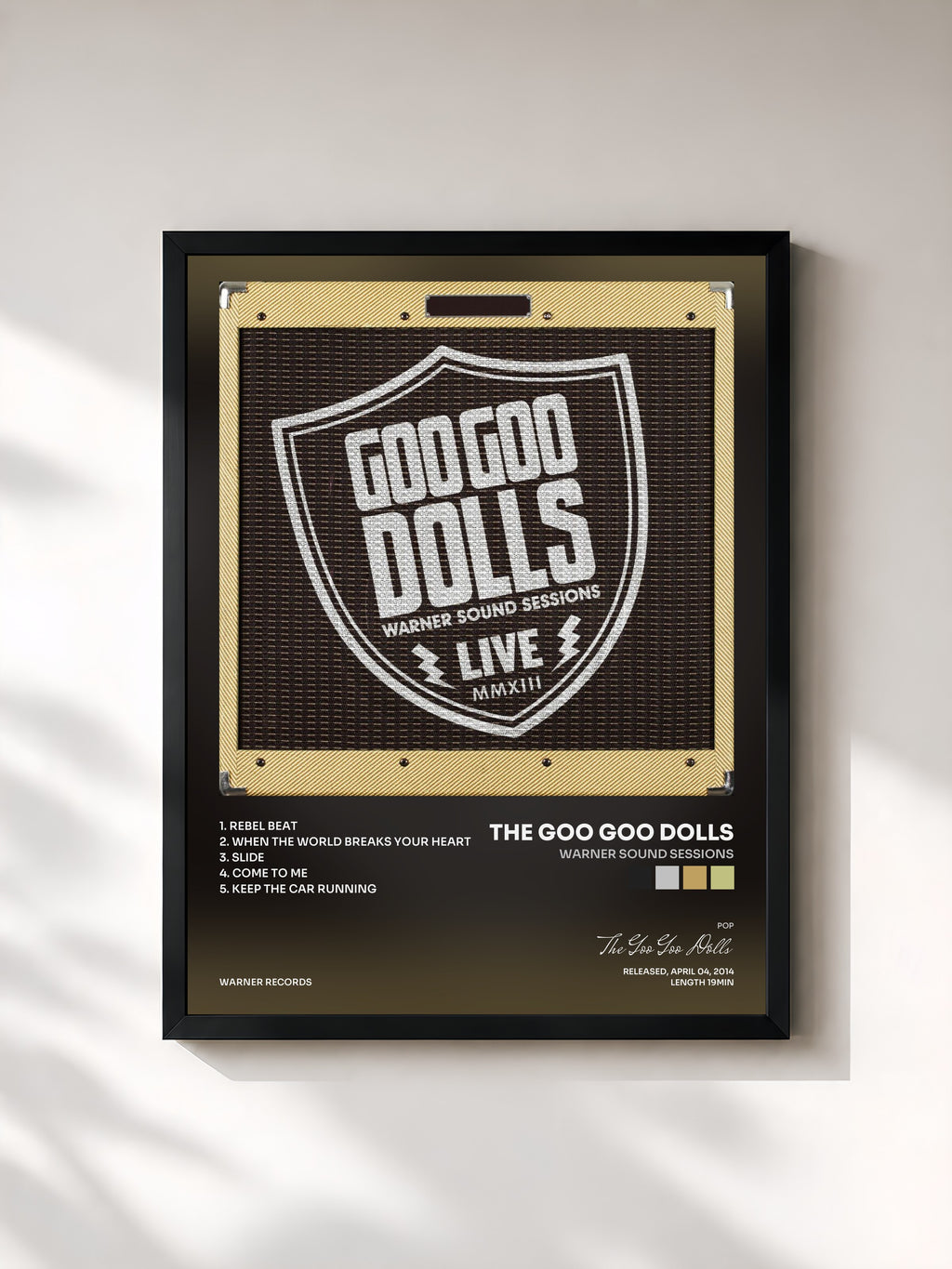#noir Tableau de l'album Warner Sound Sessions de The Goo Goo Dolls, cadre noir, imprimé et encadré en France