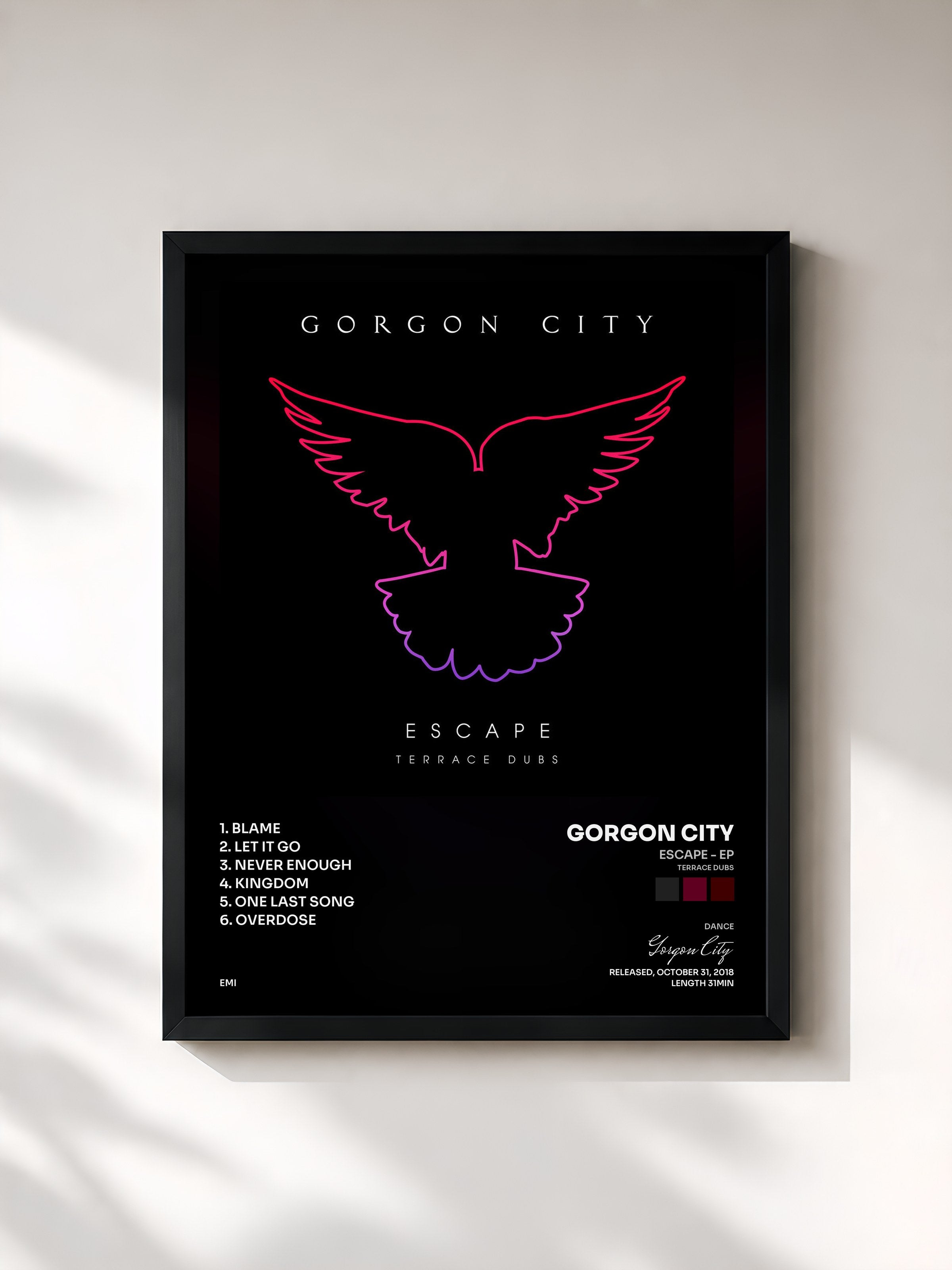 #noir Tableau de l'album Escape - EP (Terrace Dubs) de Gorgon City, cadre noir, imprimé et encadré en France