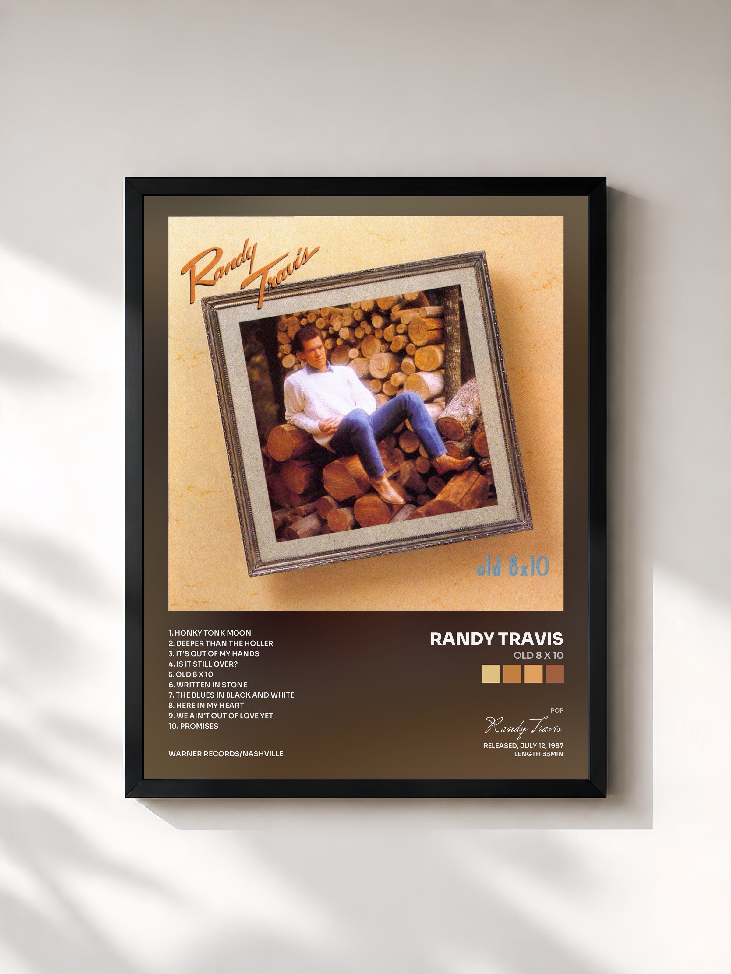 #noir Tableau de l'album Old 8 x 10 de Randy Travis, cadre noir, imprimé et encadré en France