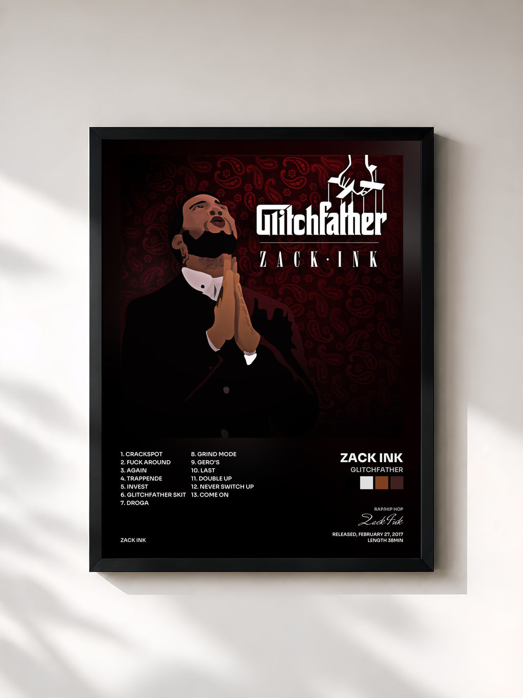 #noir Tableau de l'album Glitchfather de Zack Ink, cadre noir, imprimé et encadré en France