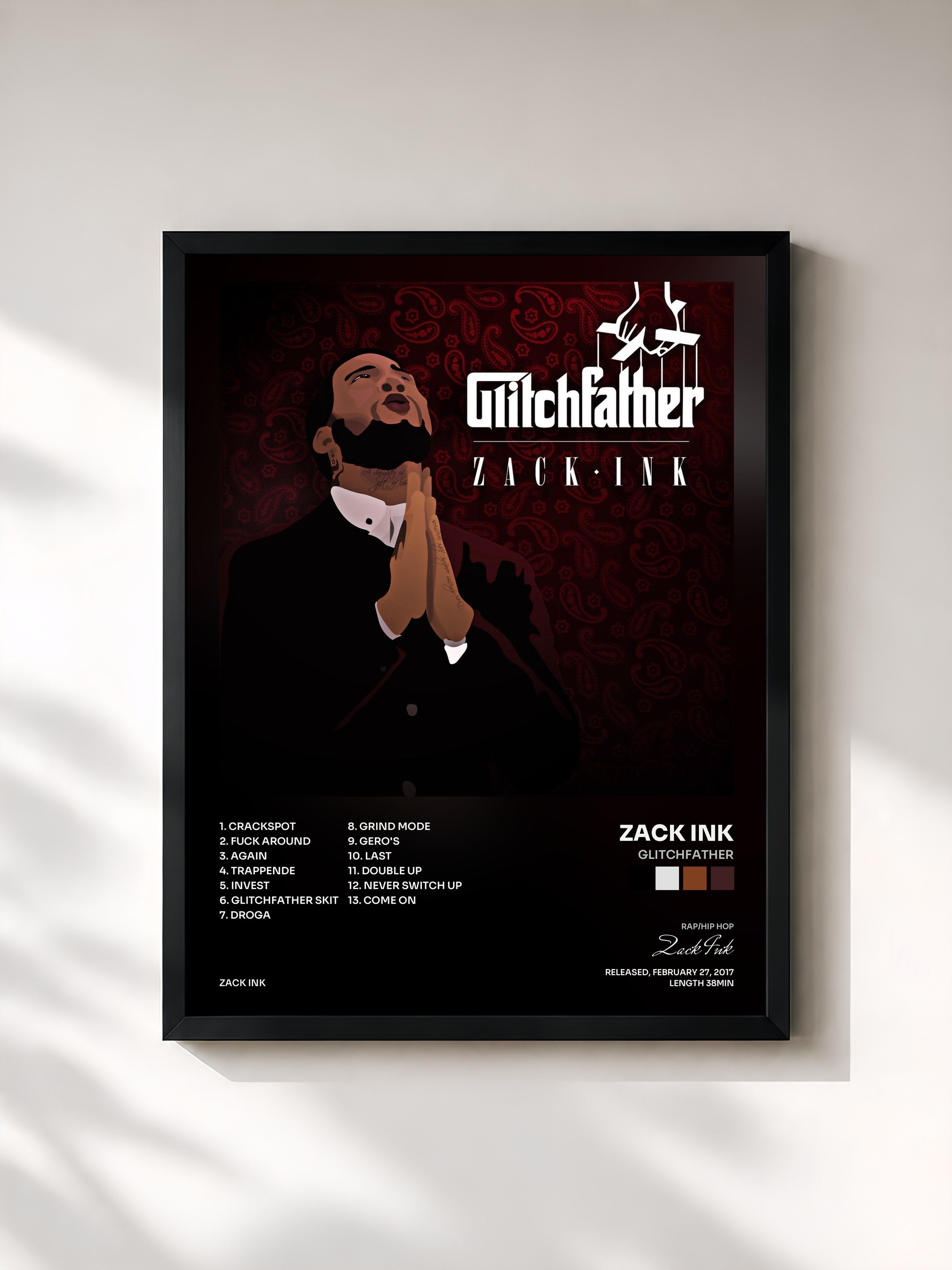#noir Tableau de l'album Glitchfather de Zack Ink, cadre noir, imprimé et encadré en France