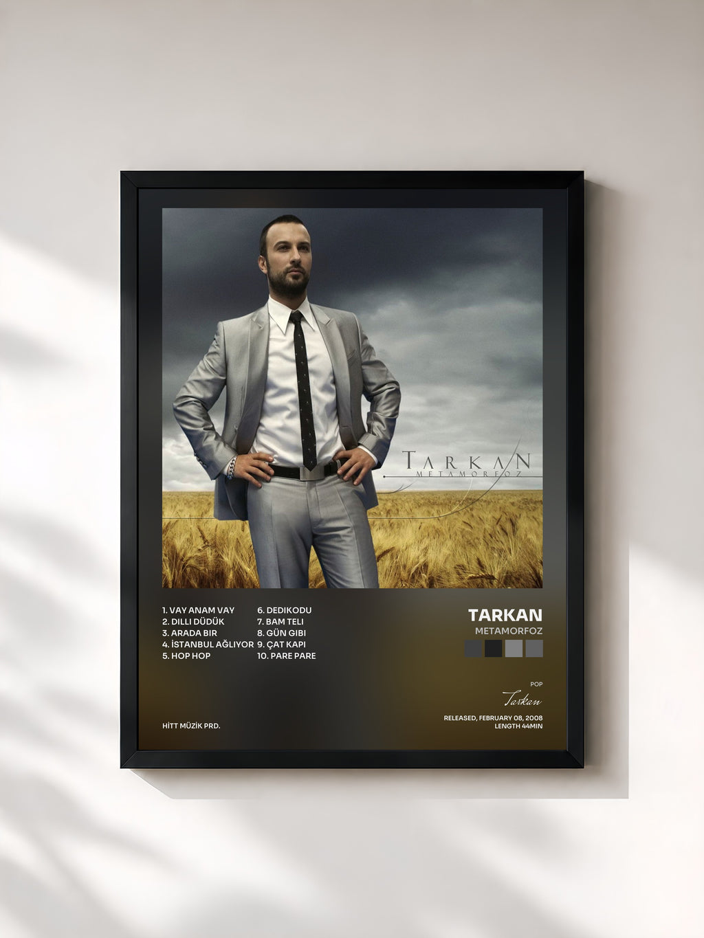 #noir Tableau de l'album Metamorfoz de Tarkan, cadre noir, imprimé et encadré en France