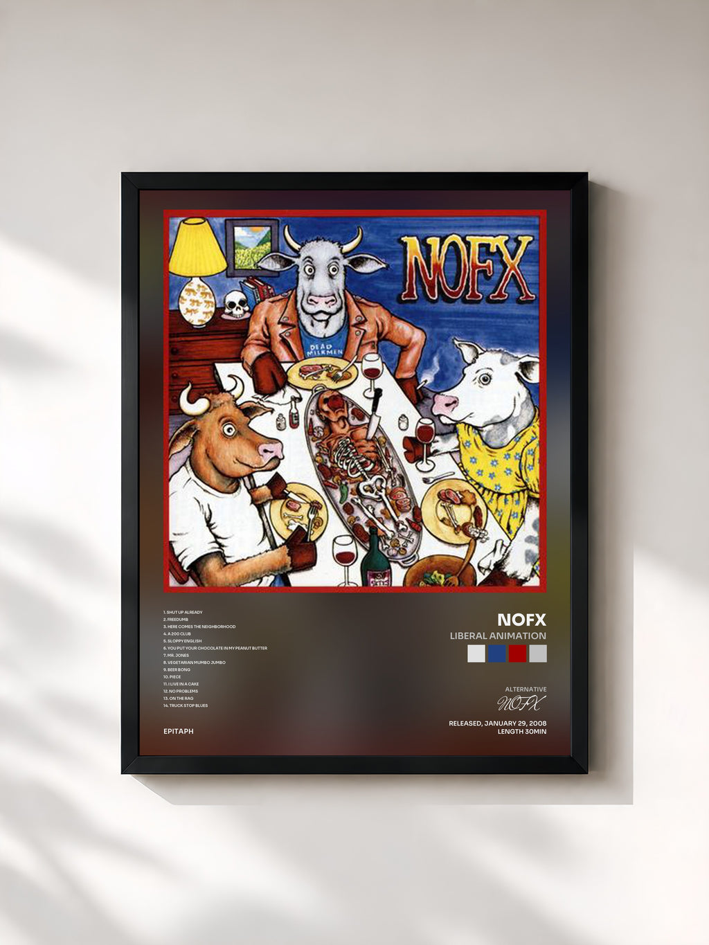 #noir Tableau de l'album Liberal Animation de NOFX, cadre noir, imprimé et encadré en France