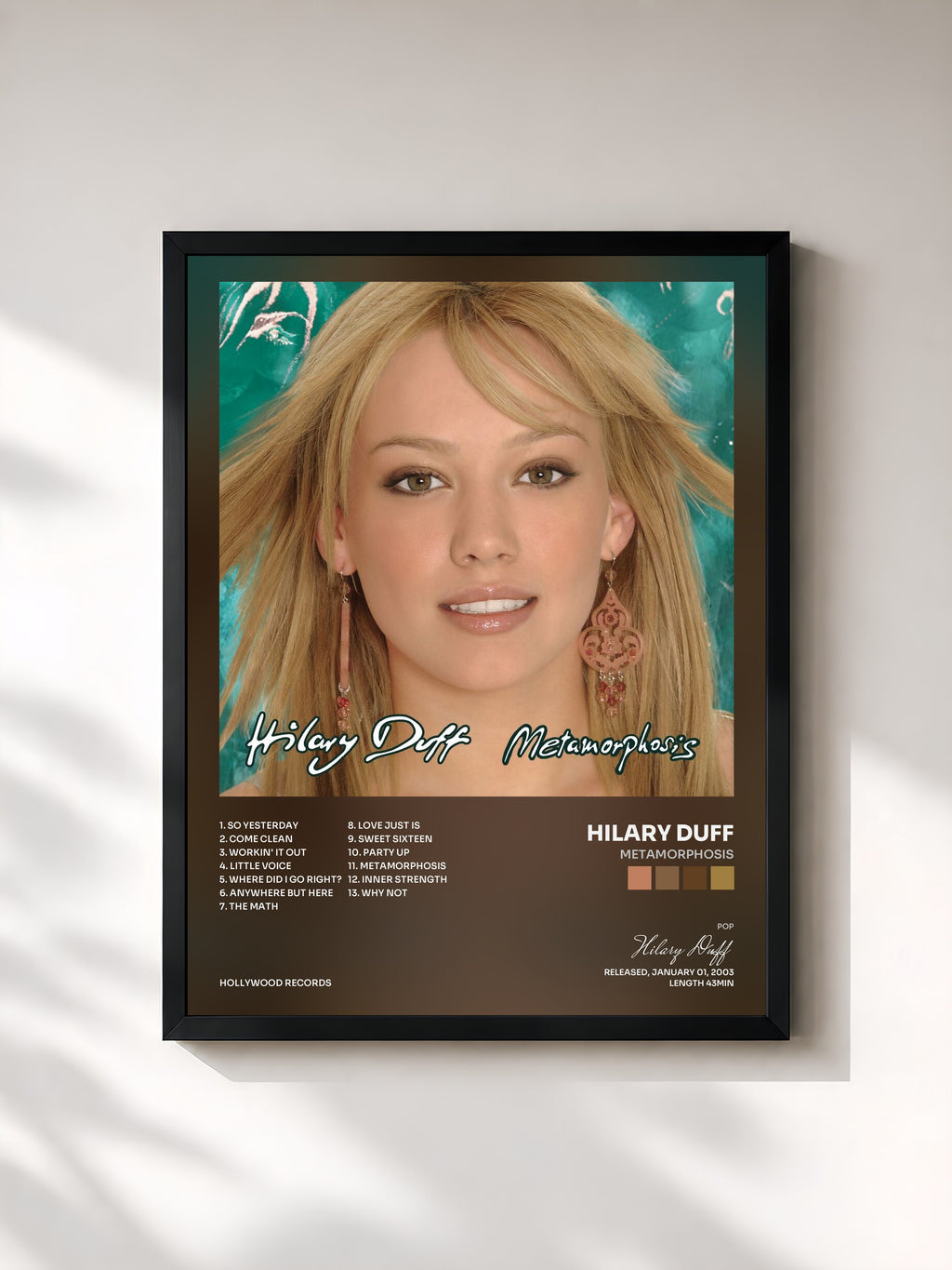#noir Tableau de l'album Metamorphosis de Hilary Duff, cadre noir, imprimé et encadré en France