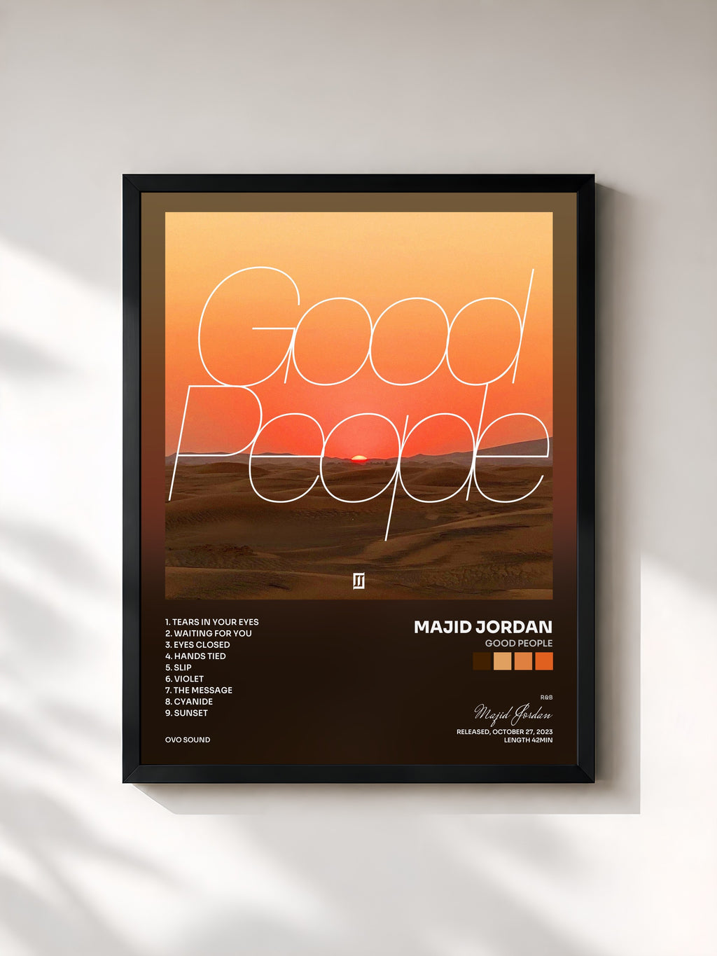 #noir Tableau de l'album Good People de Majid Jordan, cadre noir, imprimé et encadré en France