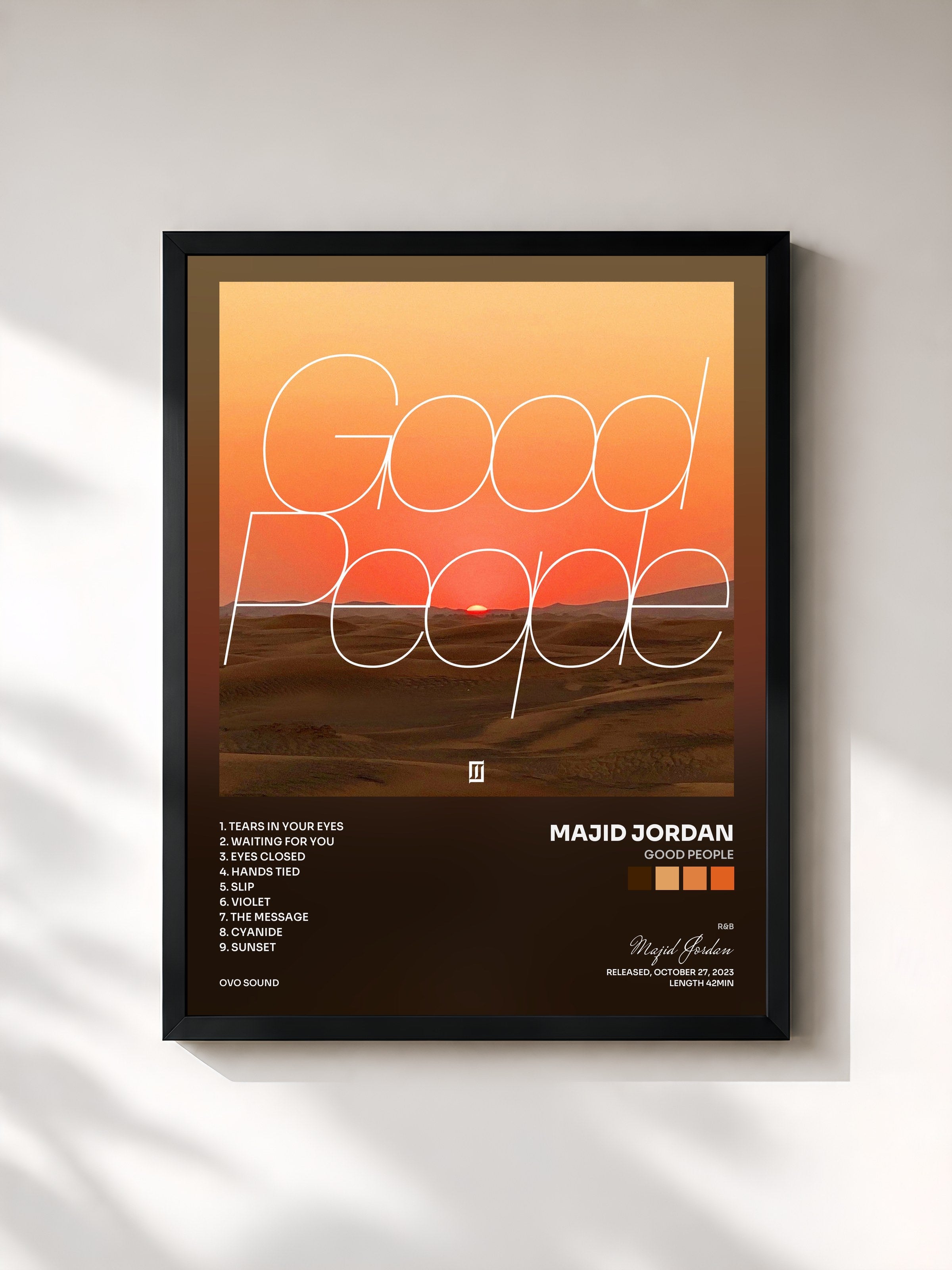 #noir Tableau de l'album Good People de Majid Jordan, cadre noir, imprimé et encadré en France