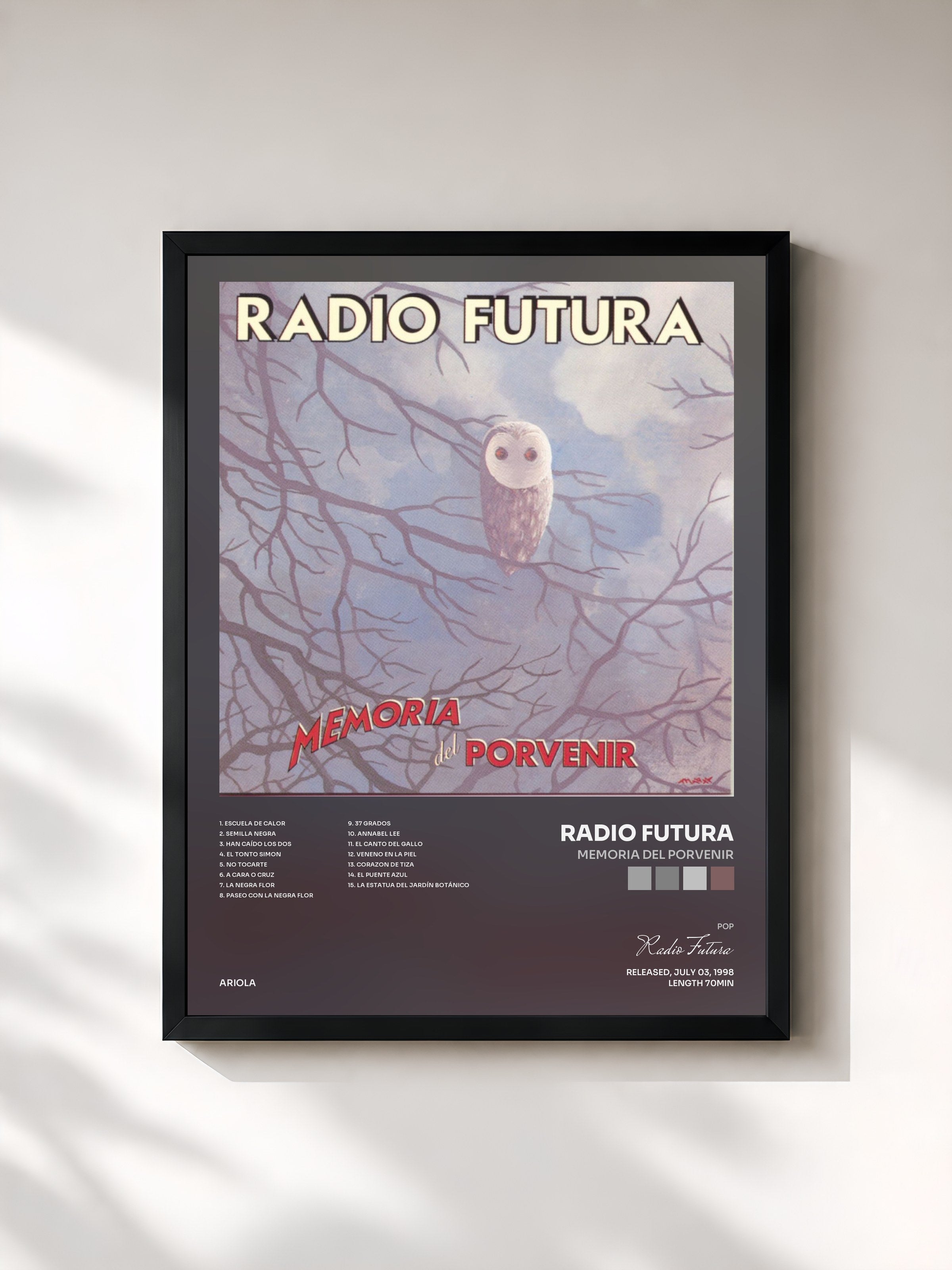 #noir Tableau de l'album Memoria Del Porvenir de Radio Futura, cadre noir, imprimé et encadré en France