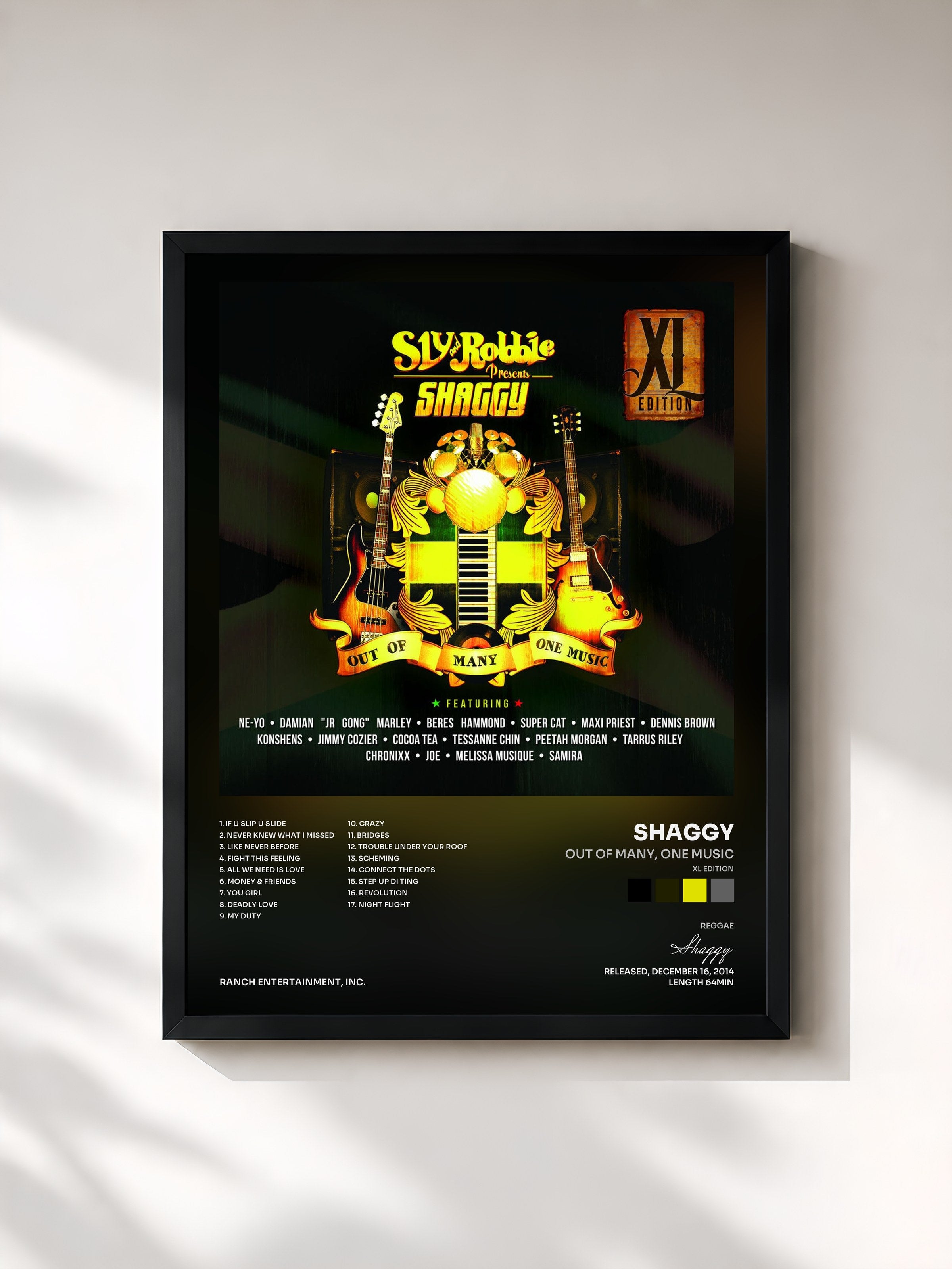 #noir Tableau de l'album Out of Many, One Music (XL Edition) de Shaggy, cadre noir, imprimé et encadré en France