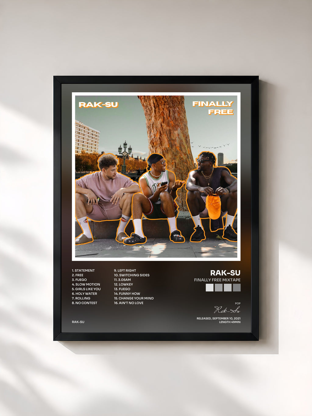 #noir Tableau de l'album Finally Free Mixtape de Rak-Su, cadre noir, imprimé et encadré en France