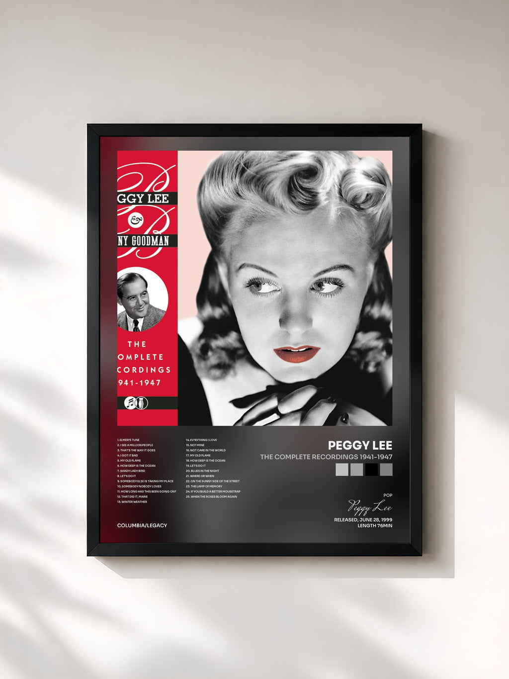 #noir Tableau de l'album The Complete Recordings 1941-1947 de Peggy Lee, cadre noir, imprimé et encadré en France