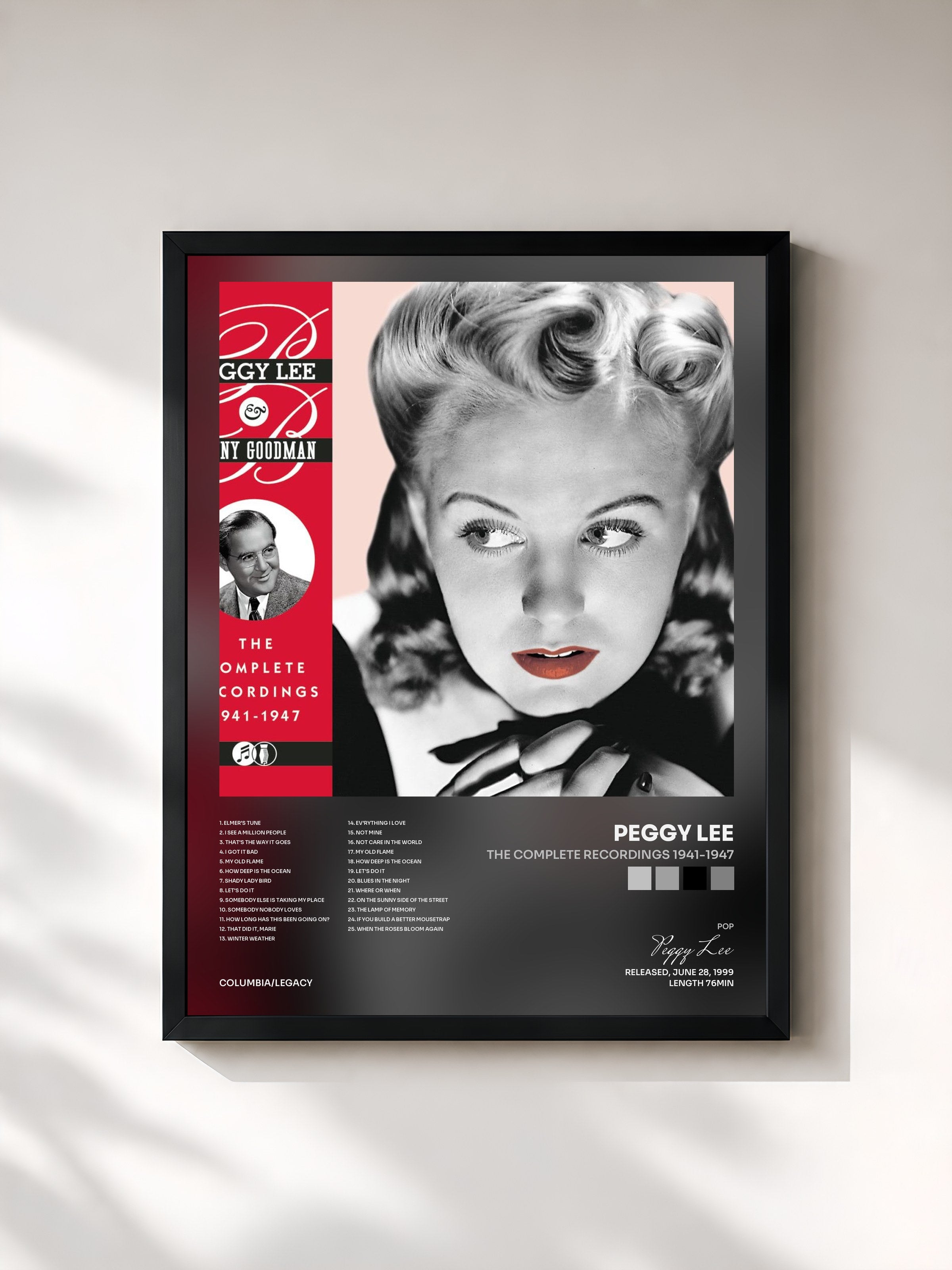 #noir Tableau de l'album The Complete Recordings 1941-1947 de Peggy Lee, cadre noir, imprimé et encadré en France