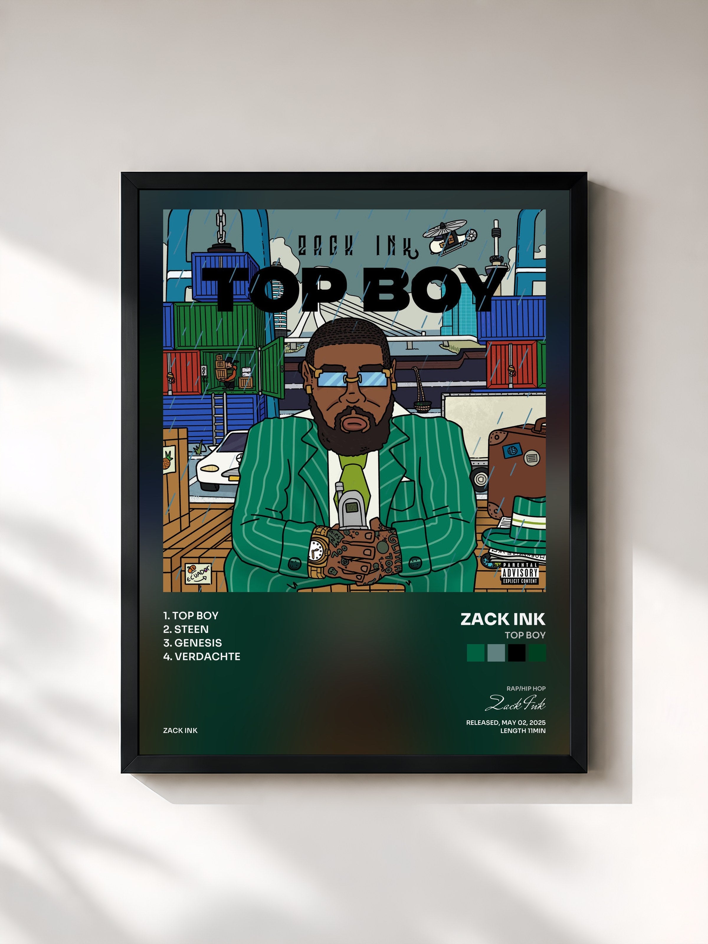 #noir Tableau de l'album Top Boy de Zack Ink, cadre noir, imprimé et encadré en France