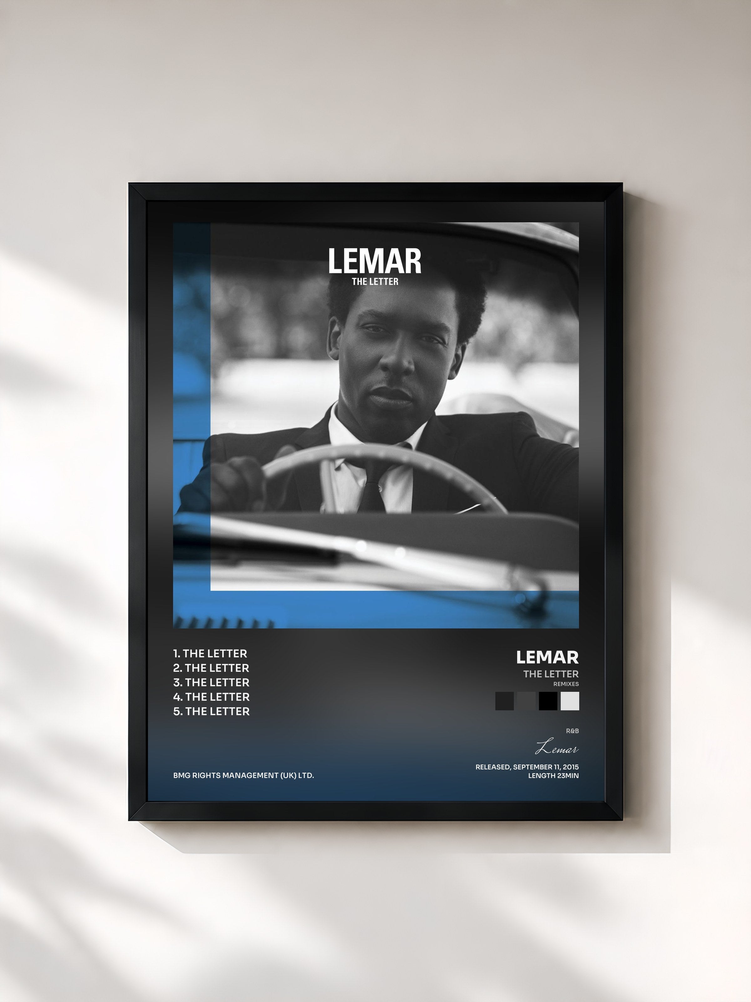 #noir Tableau de l'album The Letter (Remixes) de Lemar, cadre noir, imprimé et encadré en France