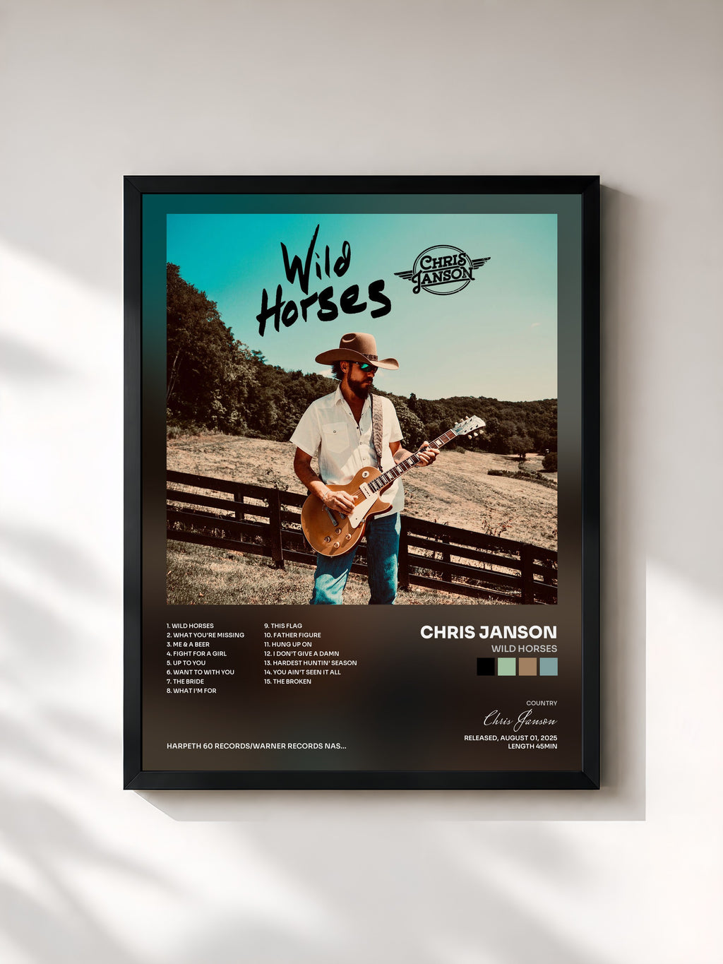 #noir Tableau de l'album Wild Horses de Chris Janson, cadre noir, imprimé et encadré en France