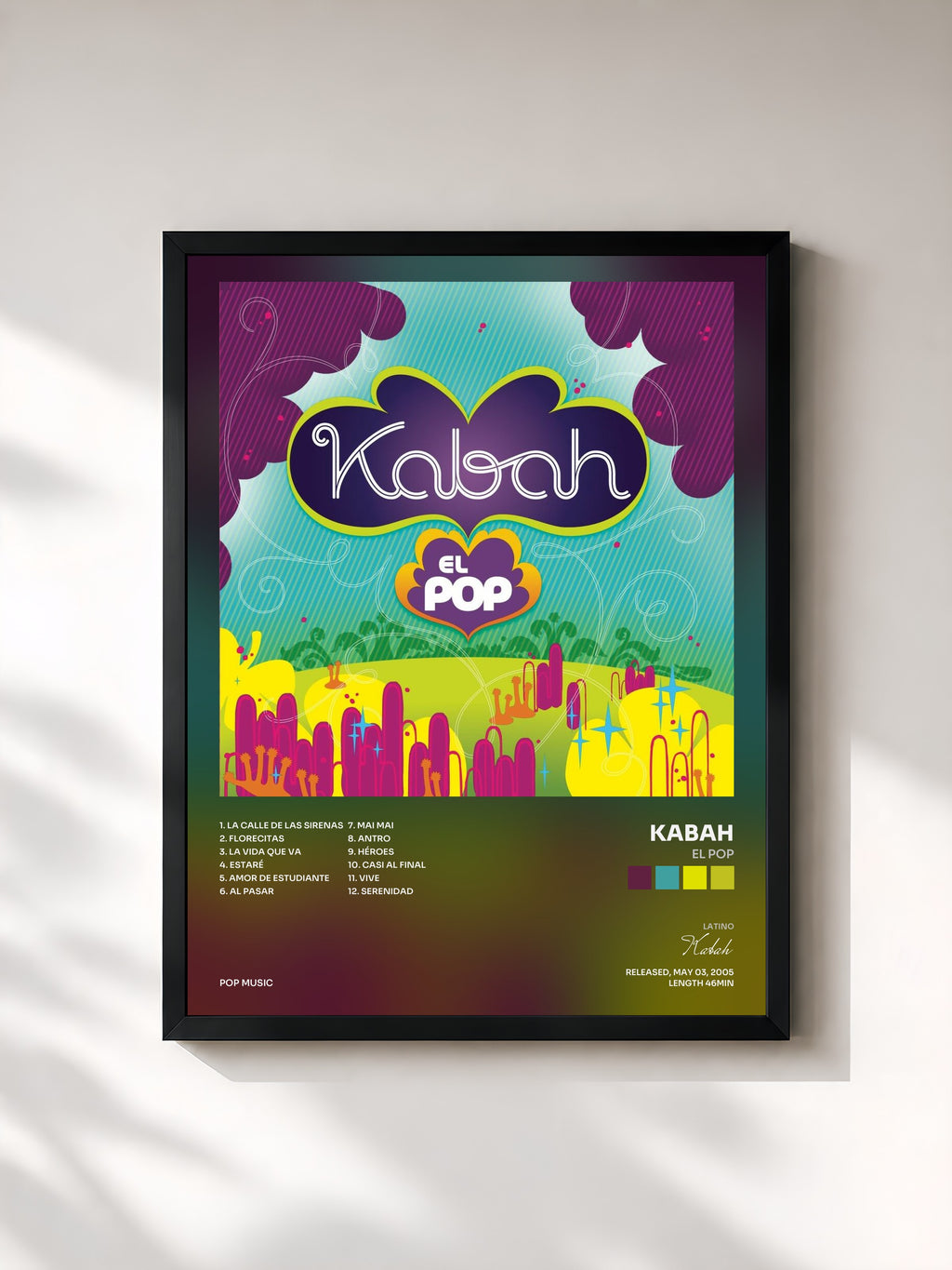 #noir Tableau de l'album El Pop de Kabah, cadre noir, imprimé et encadré en France