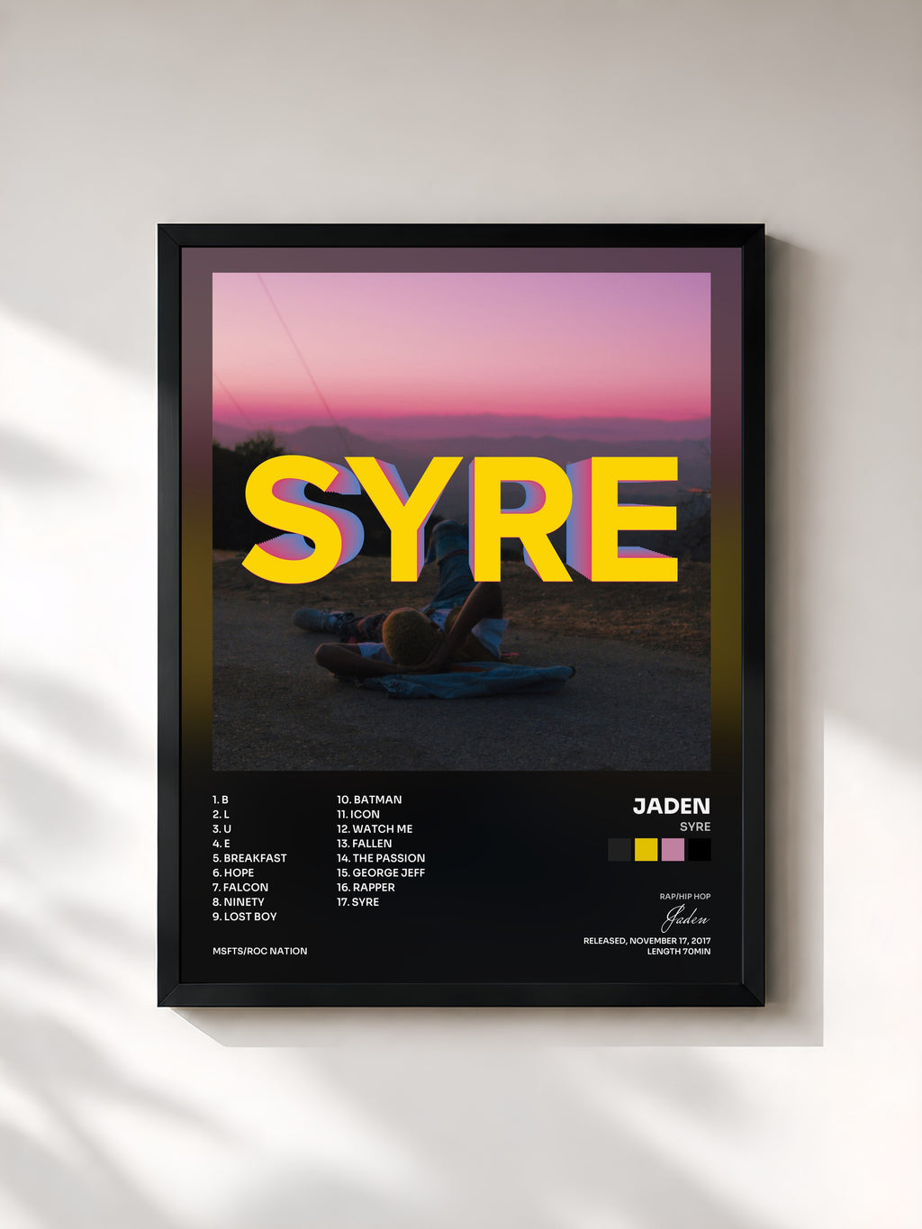 #noir Tableau de l'album SYRE de Jaden, cadre noir, imprimé et encadré en France