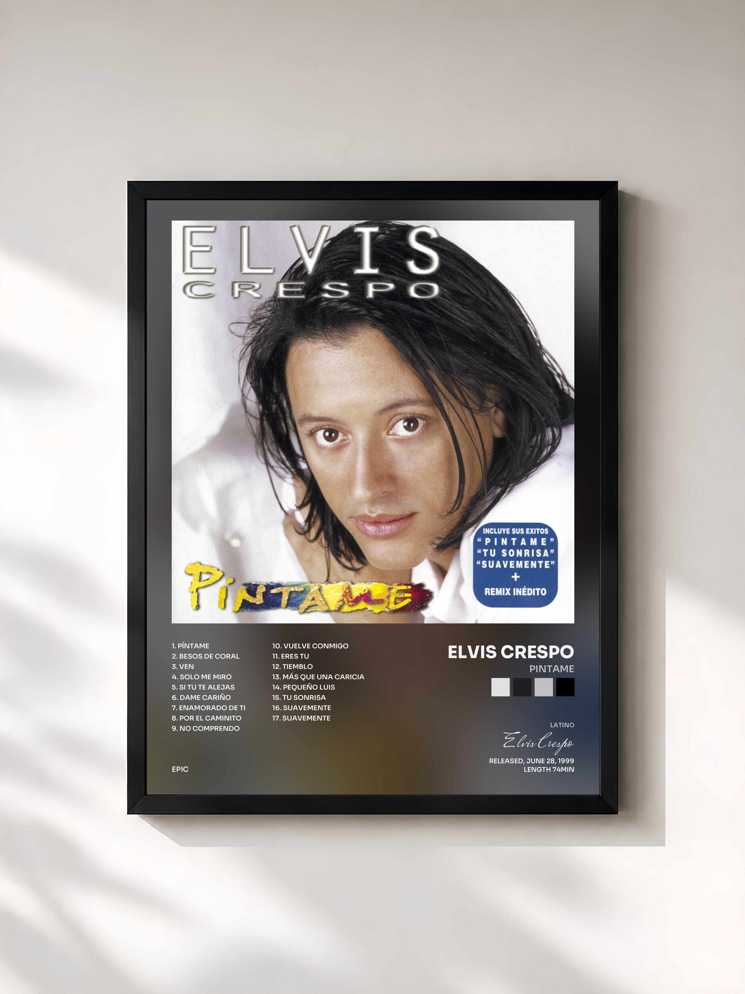 #noir Tableau de l'album Pintame de Elvis Crespo, cadre noir, imprimé et encadré en France