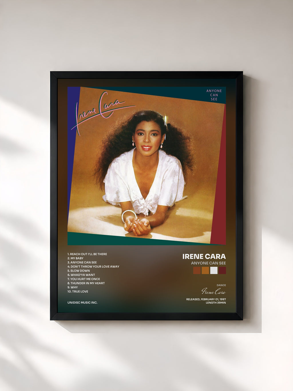 #noir Tableau de l'album Anyone Can See de Irene Cara, cadre noir, imprimé et encadré en France