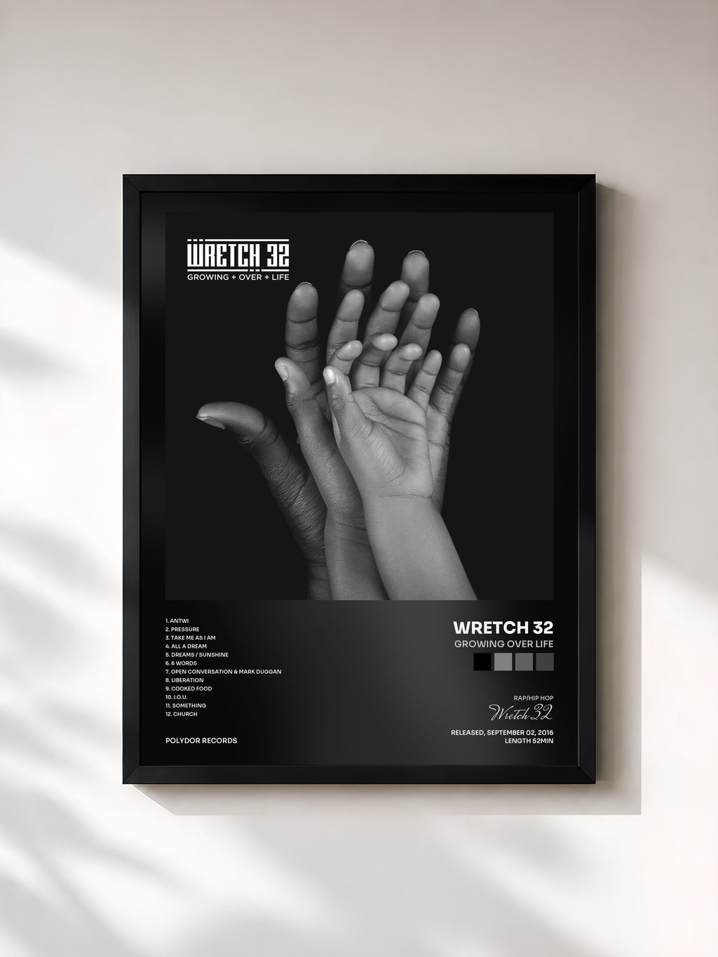 #noir Tableau de l'album Growing Over Life de Wretch 32, cadre noir, imprimé et encadré en France