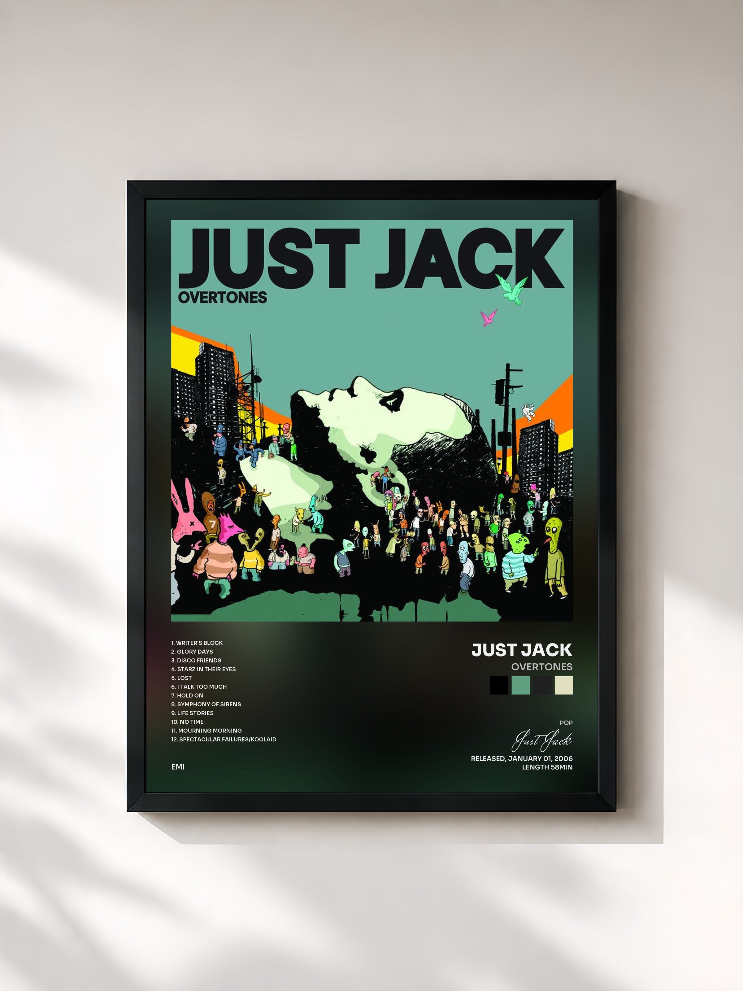 #noir Tableau de l'album Overtones de Just Jack, cadre noir, imprimé et encadré en France