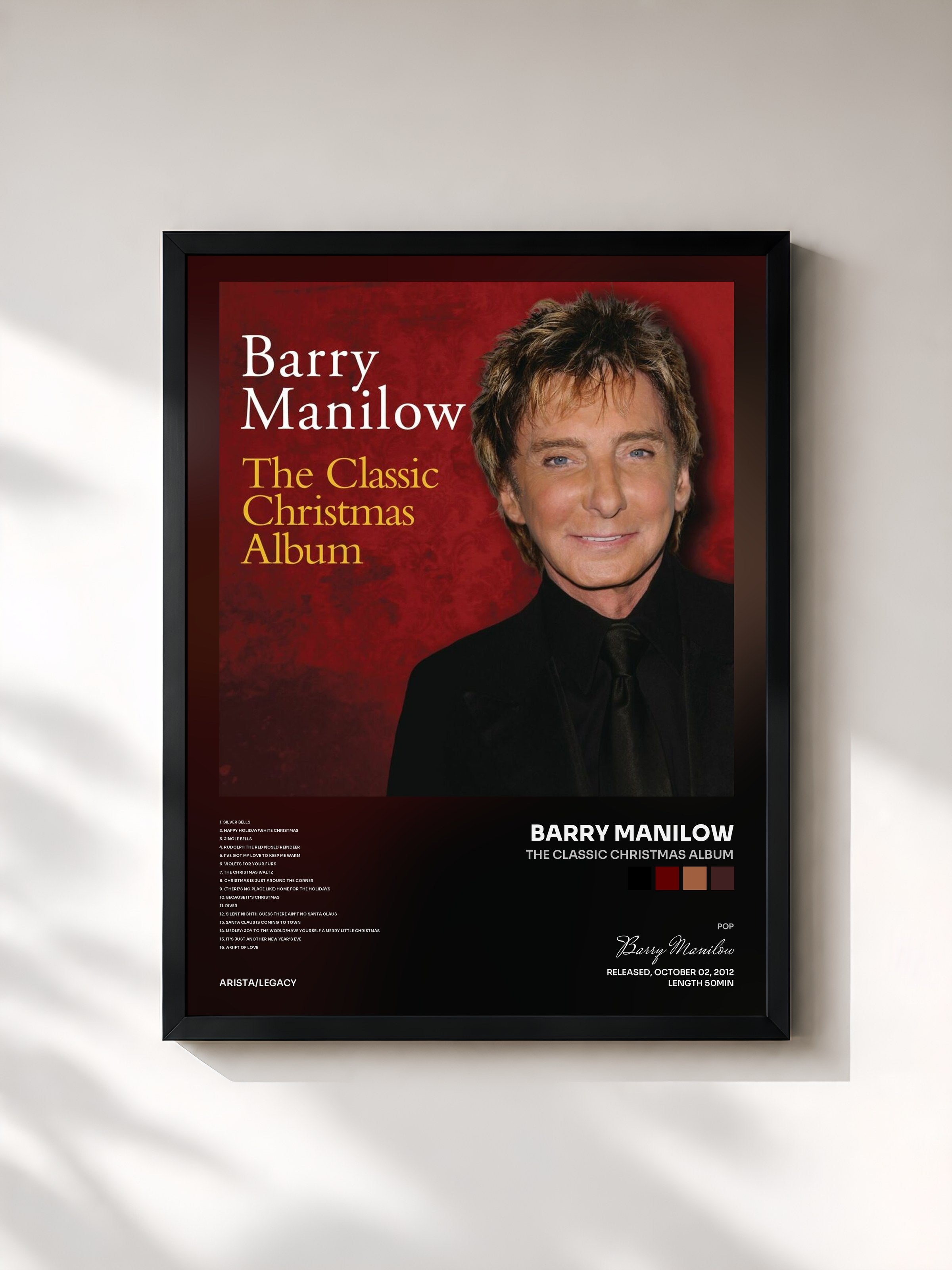#noir Tableau de l'album The Classic Christmas Album de Barry Manilow, cadre noir, imprimé et encadré en France