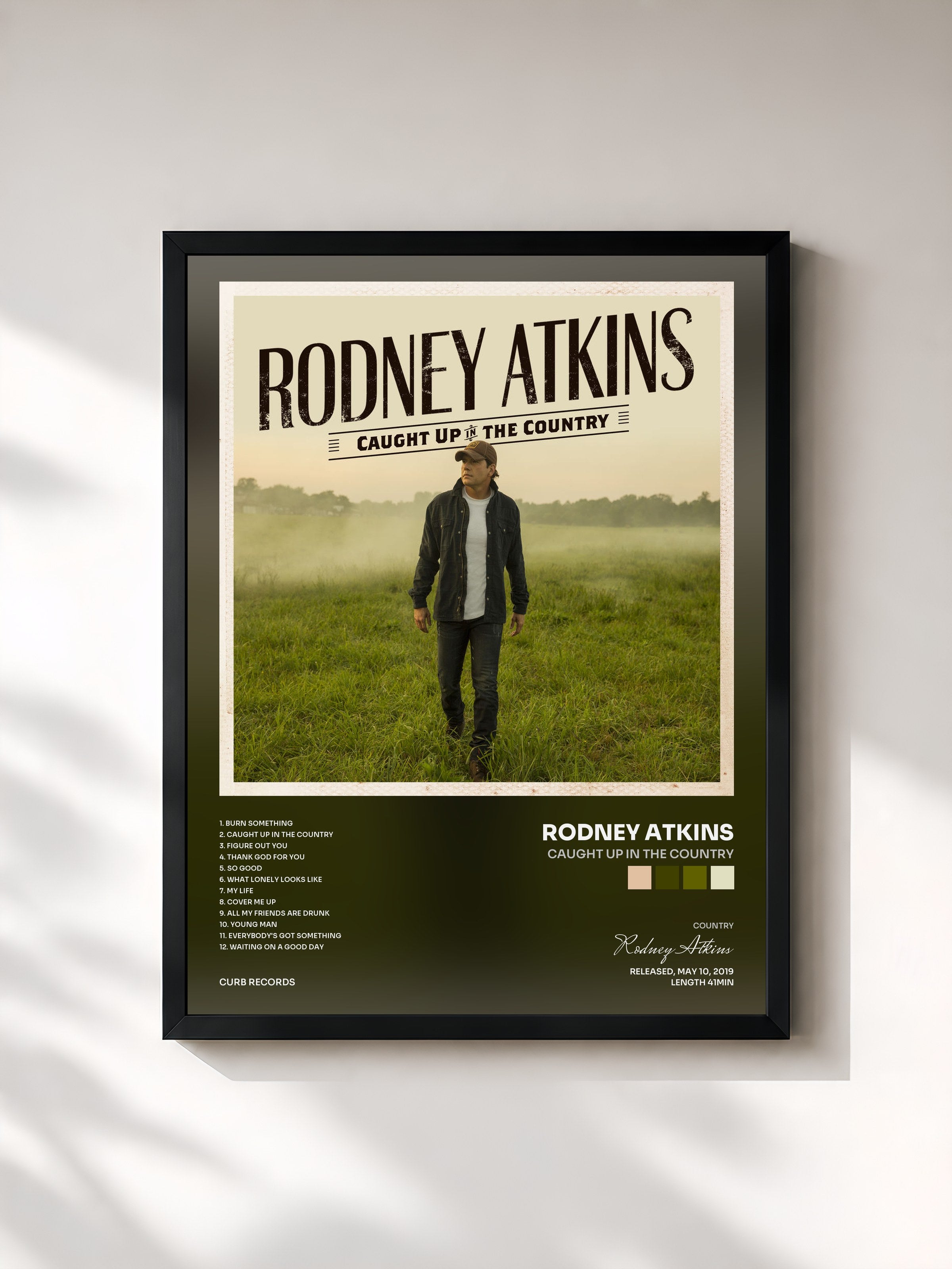 #noir Tableau de l'album Caught Up In The Country de Rodney Atkins, cadre noir, imprimé et encadré en France