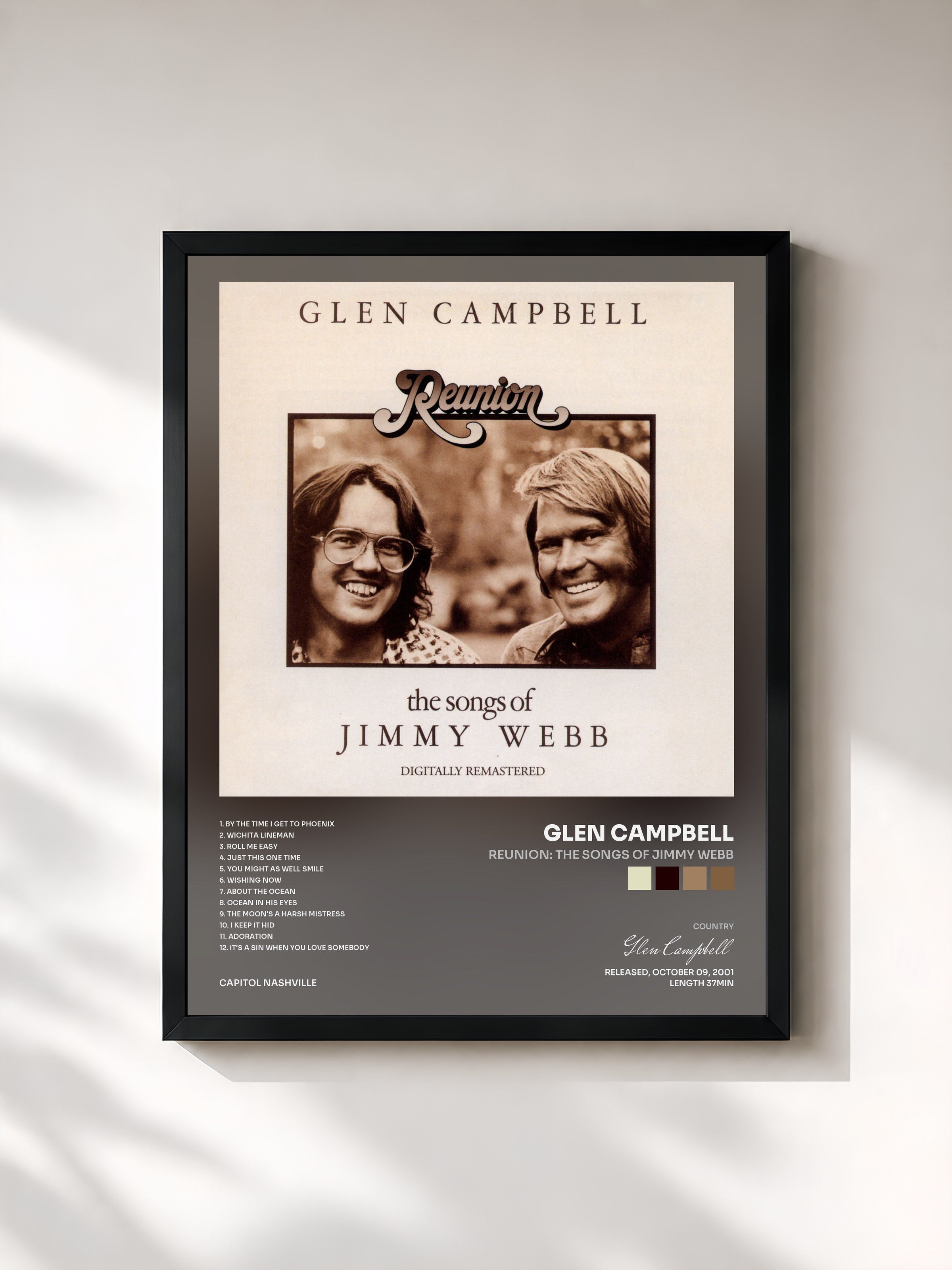#noir Tableau de l'album Reunion: The Songs Of Jimmy Webb de Glen Campbell, cadre noir, imprimé et encadré en France