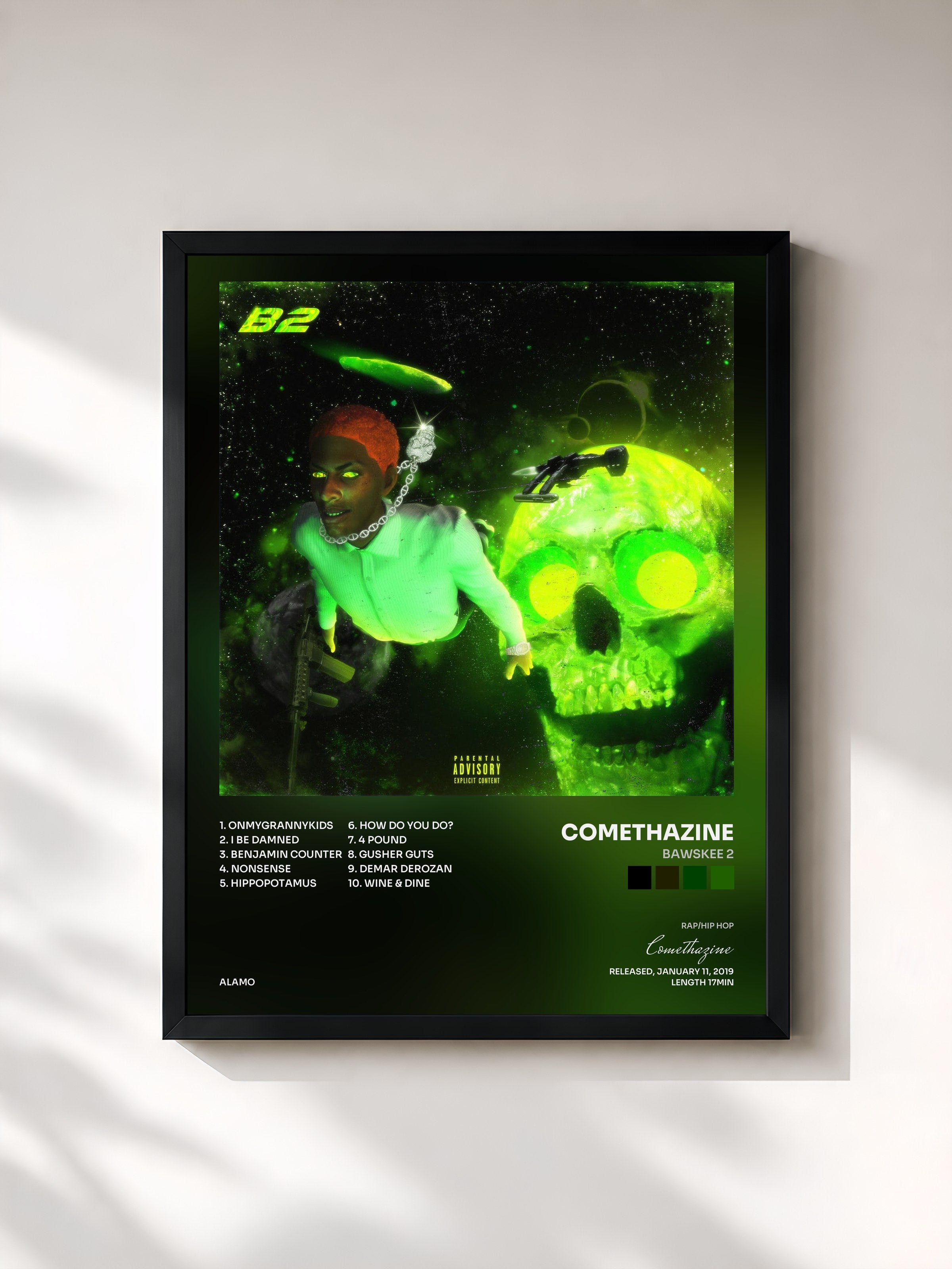 #noir Tableau de l'album Bawskee 2 de Comethazine, cadre noir, imprimé et encadré en France