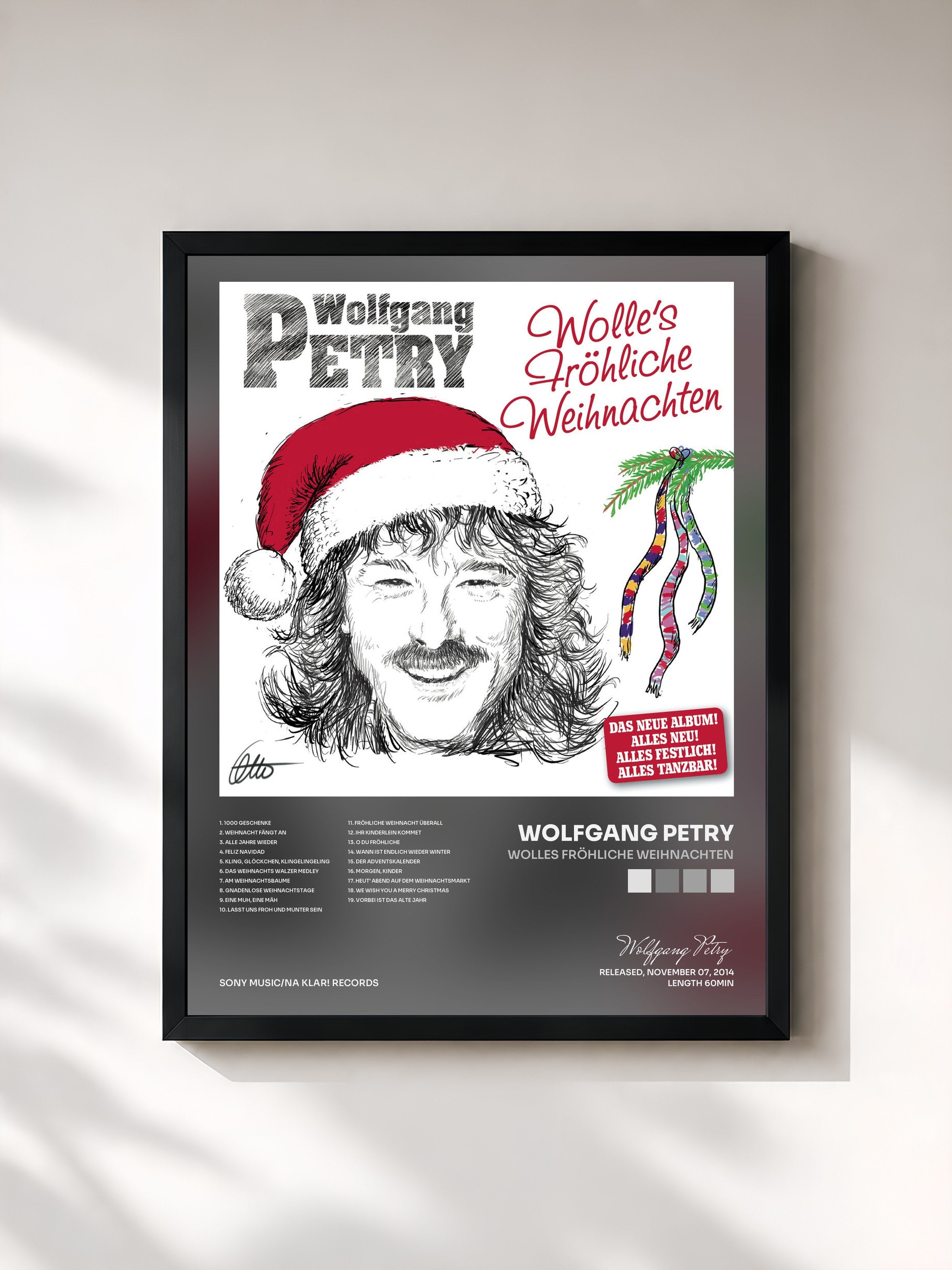 #noir Tableau de l'album Wolles Fröhliche Weihnachten de Wolfgang Petry, cadre noir, imprimé et encadré en France