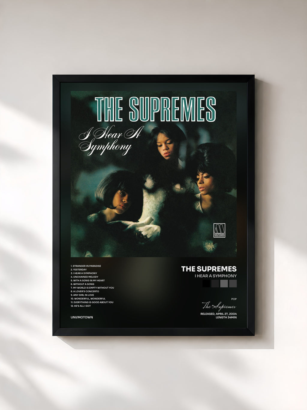 #noir Tableau de l'album I Hear A Symphony de The Supremes, cadre noir, imprimé et encadré en France