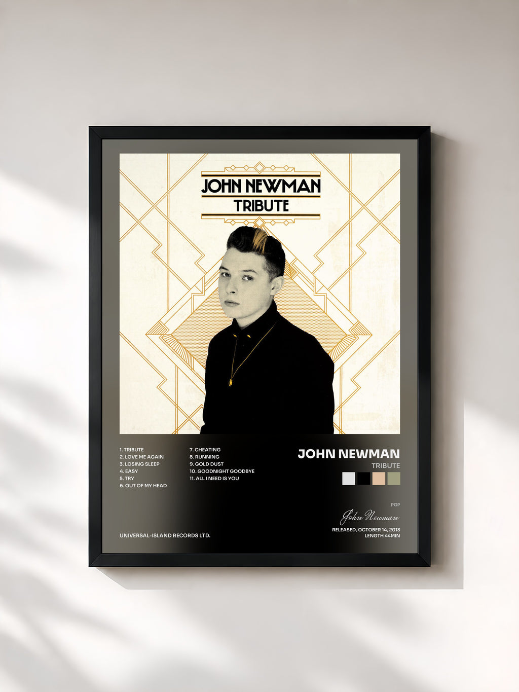 #noir Tableau de l'album Tribute de John Newman, cadre noir, imprimé et encadré en France