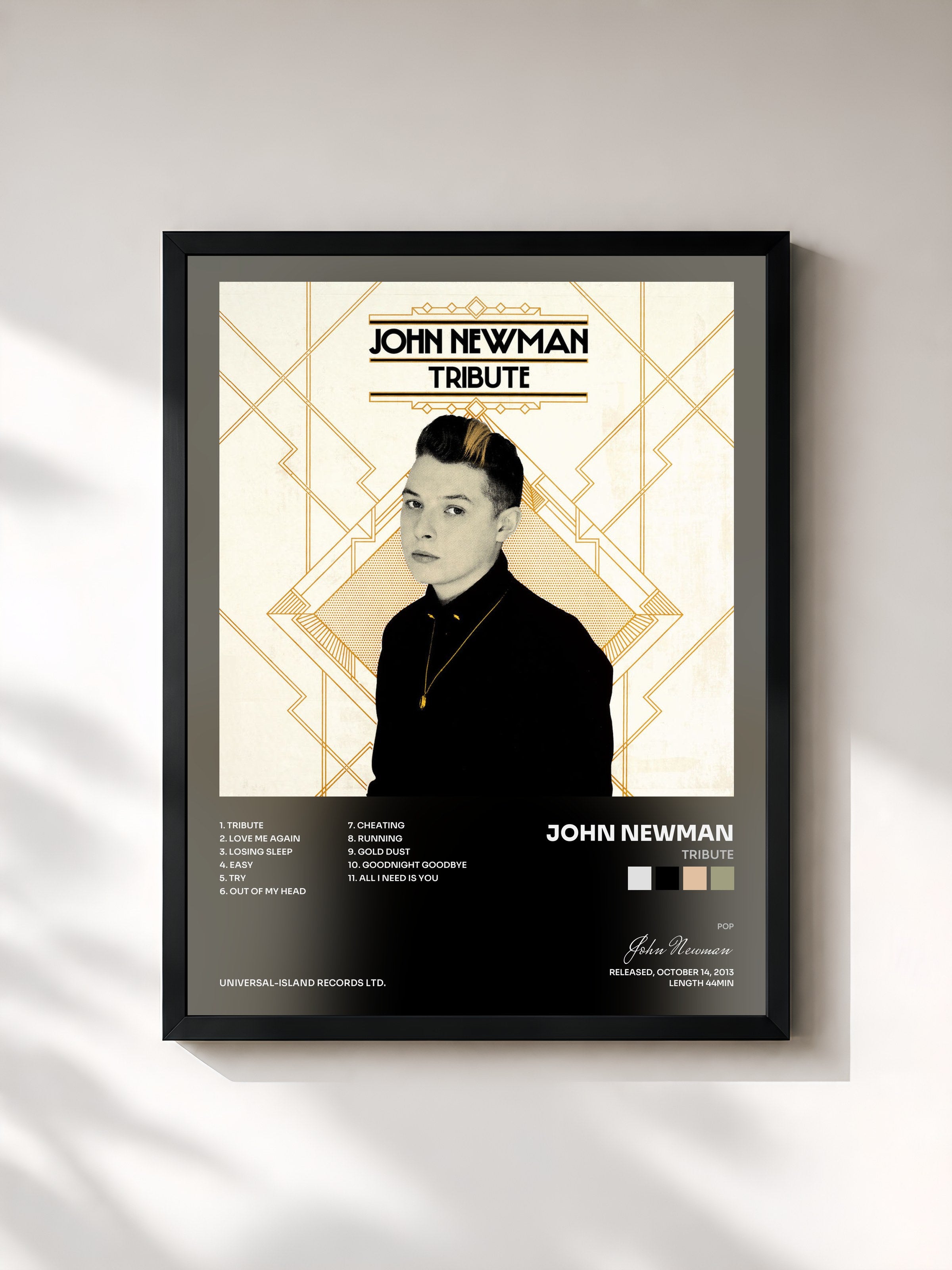 #noir Tableau de l'album Tribute de John Newman, cadre noir, imprimé et encadré en France