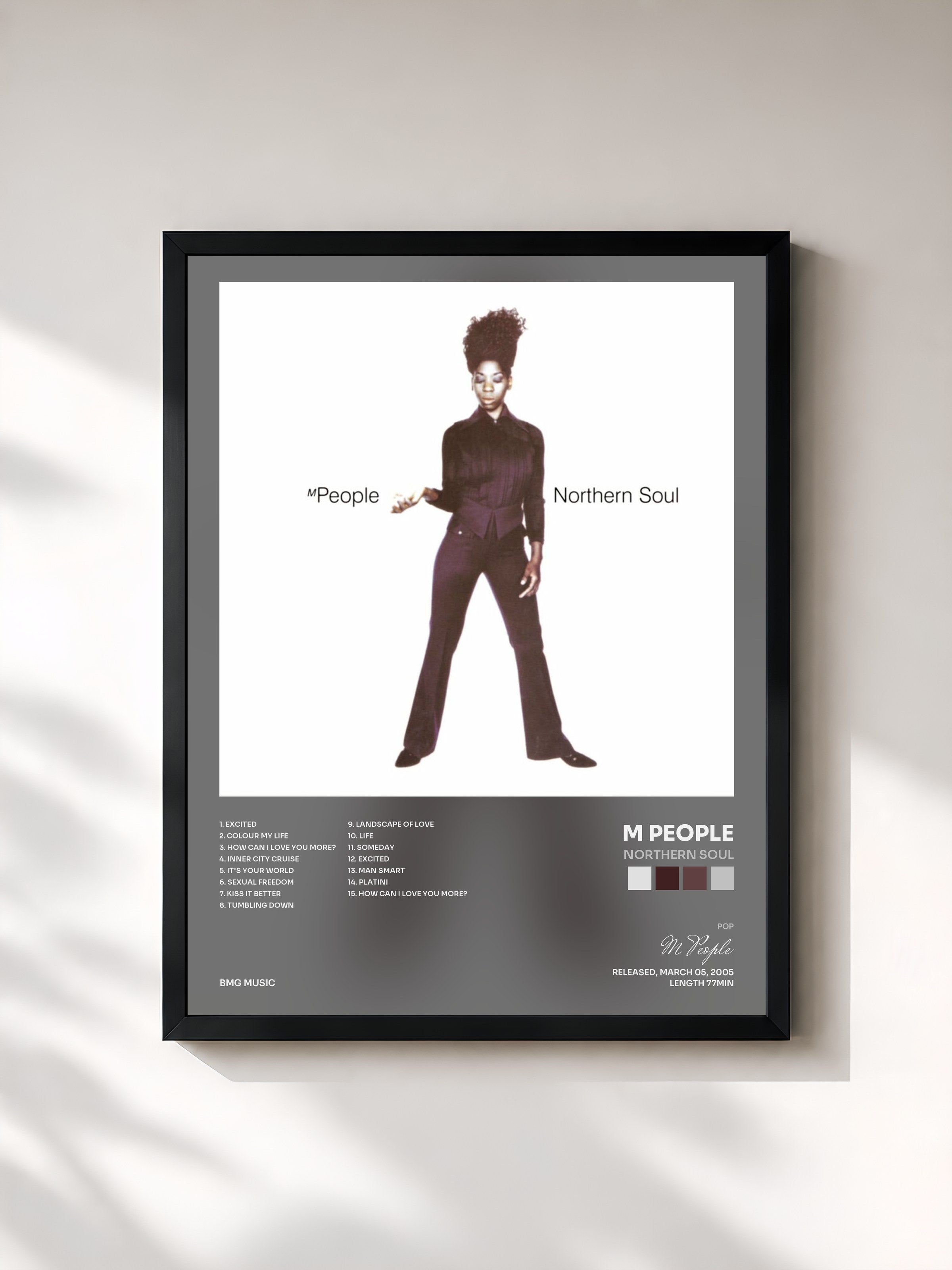 #noir Tableau de l'album Northern Soul de M People, cadre noir, imprimé et encadré en France
