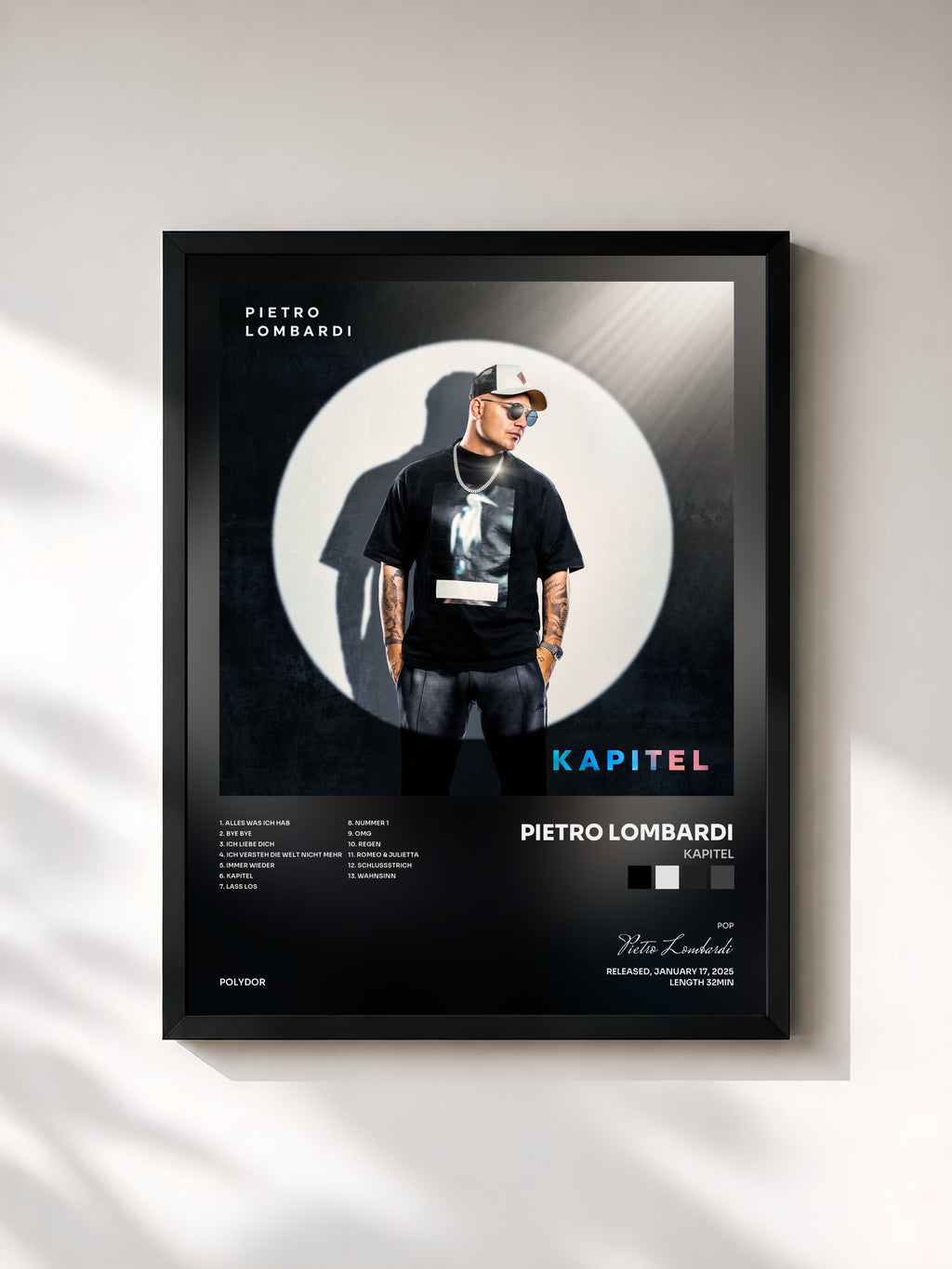 #noir Tableau de l'album Kapitel de Pietro Lombardi, cadre noir, imprimé et encadré en France