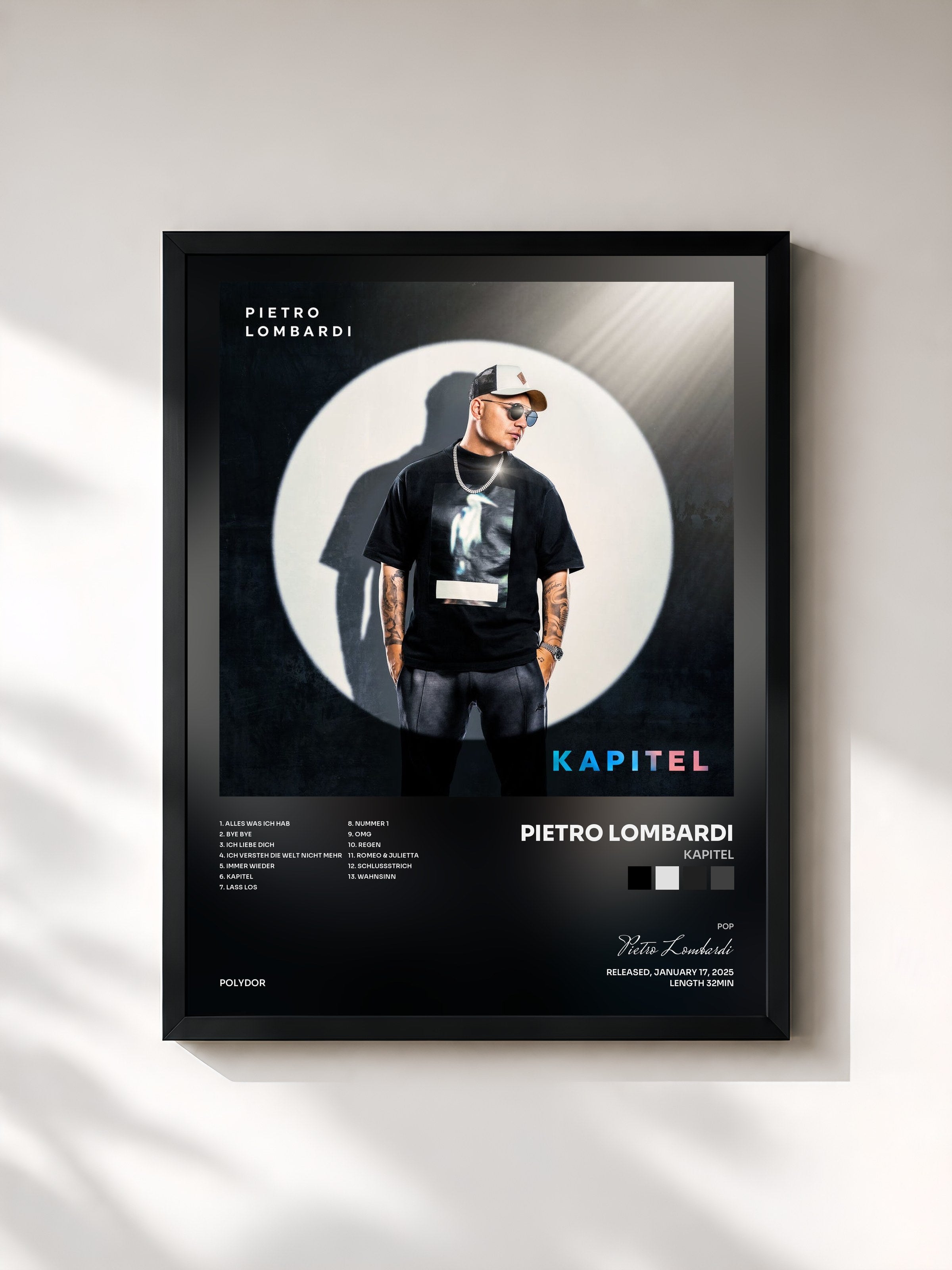 #noir Tableau de l'album Kapitel de Pietro Lombardi, cadre noir, imprimé et encadré en France