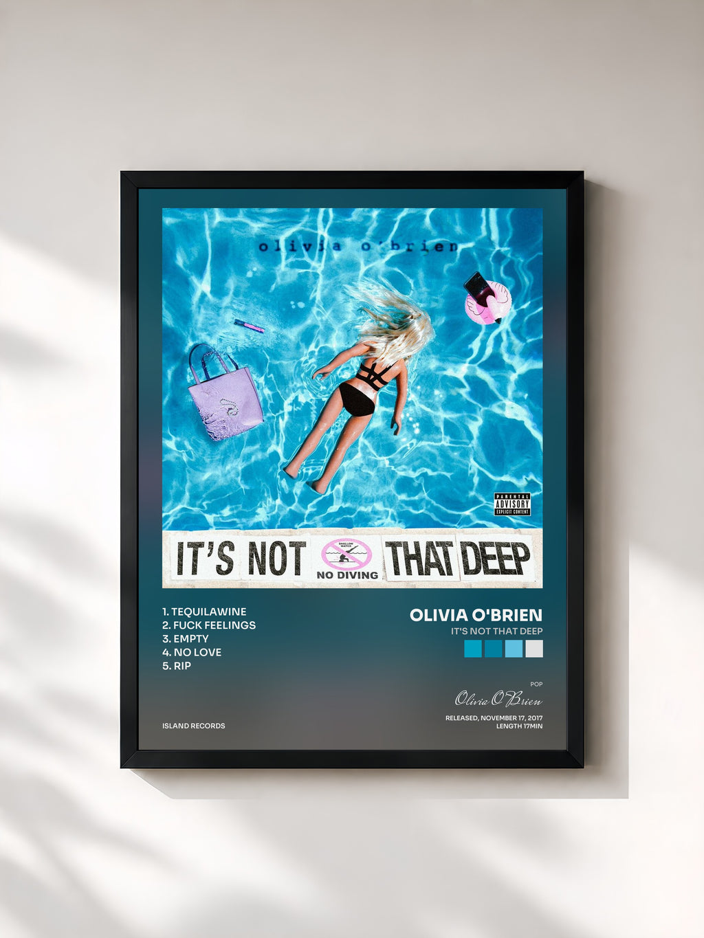 #noir Tableau de l'album It's Not That Deep de Olivia O'Brien, cadre noir, imprimé et encadré en France