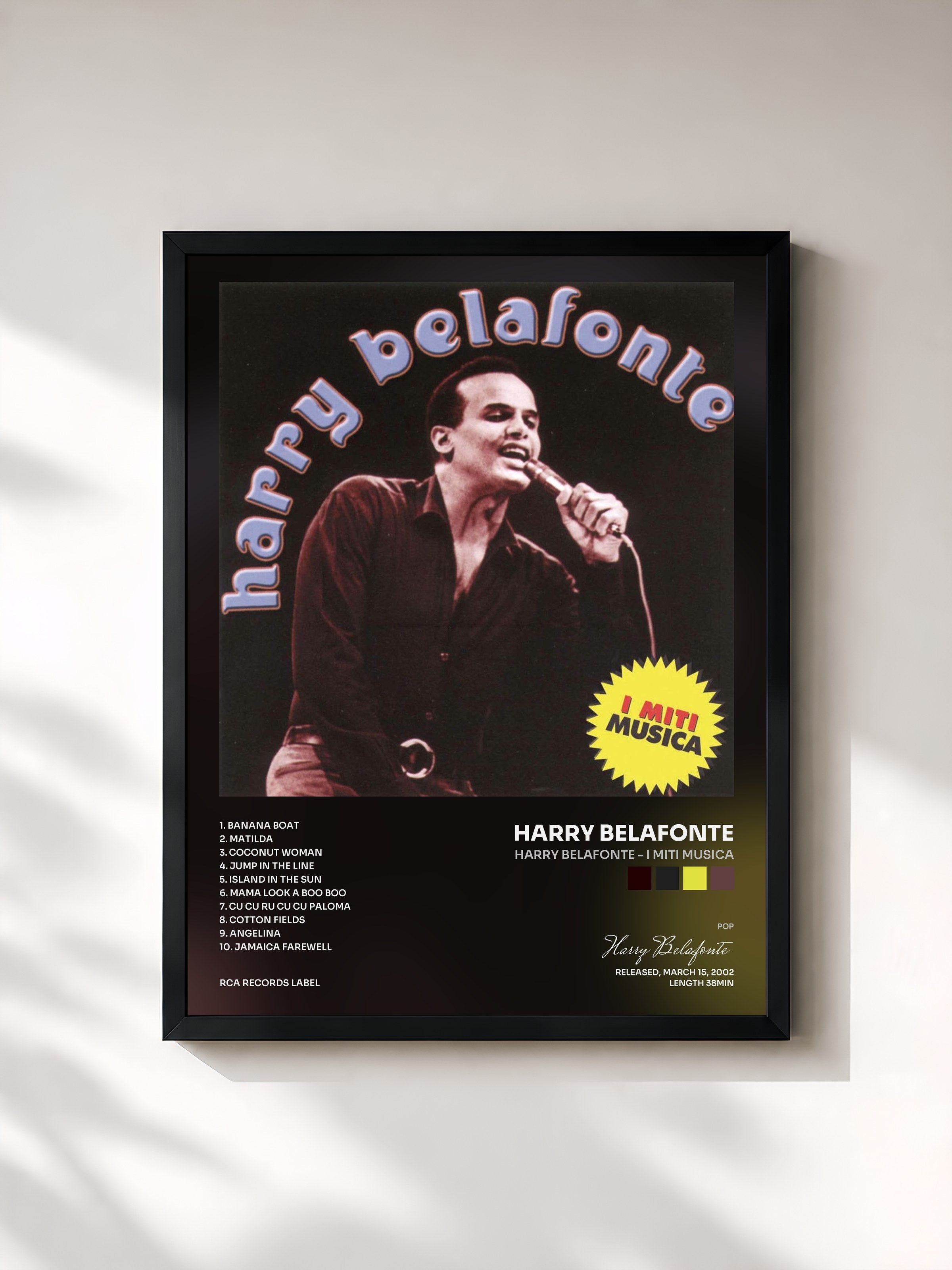 #noir Tableau de l'album Harry Belafonte - I Miti Musica de Harry Belafonte, cadre noir, imprimé et encadré en France
